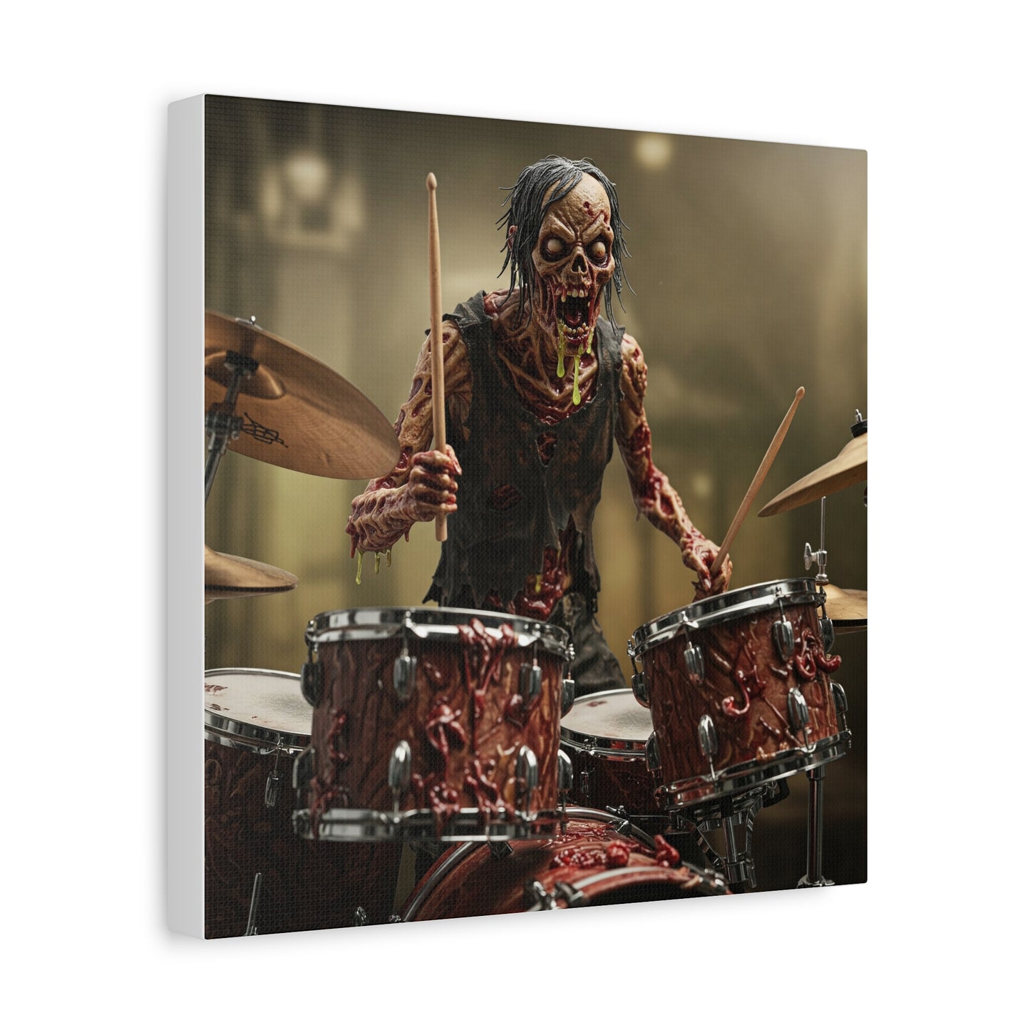 Zombie Drummer Canvas Wall Art - Spooky Horror Decor for Music Lovers