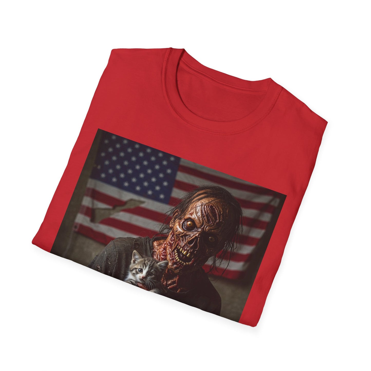 Creepy Cat Lover Apocalyptic Portrait Tee, bold, decaying zombie graphic