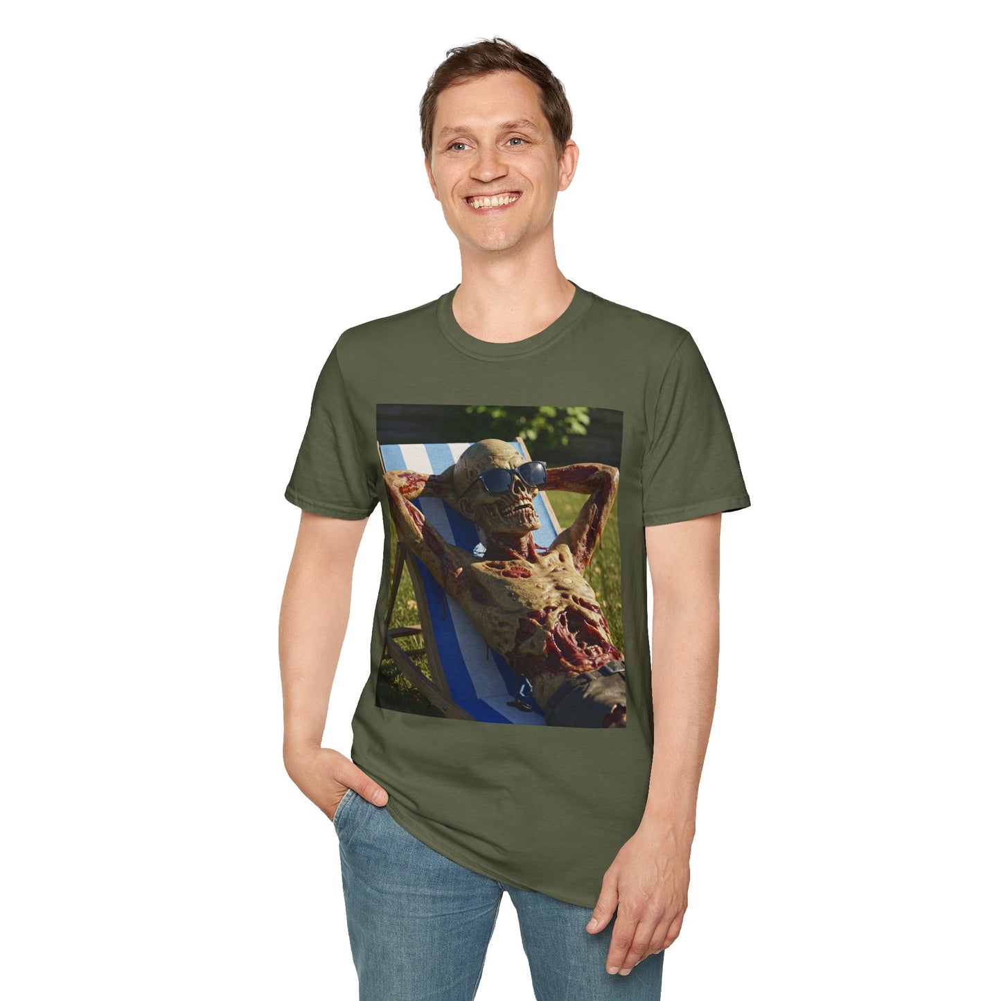Chillin' Skeleton Unisex Softstyle T-Shirt - Casual Halloween Vibe