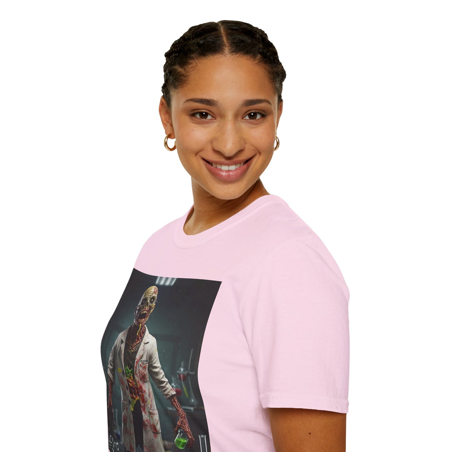 Zombie Scientist Unisex Softstyle T-Shirt - Perfect for Halloween and Horror Fans