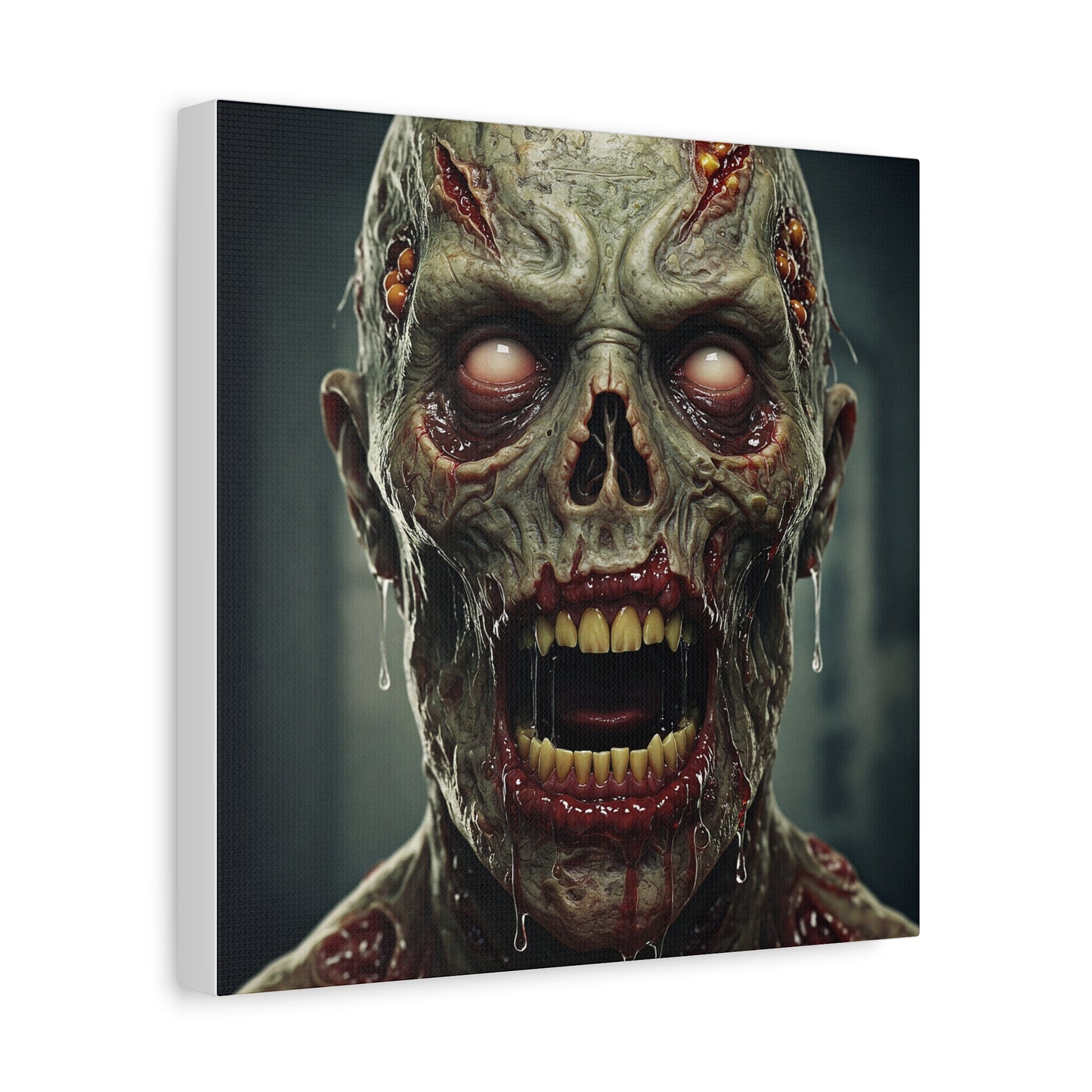 Creepy Zombie Wall Art - Stretched Matte Canvas for Halloween Decor
