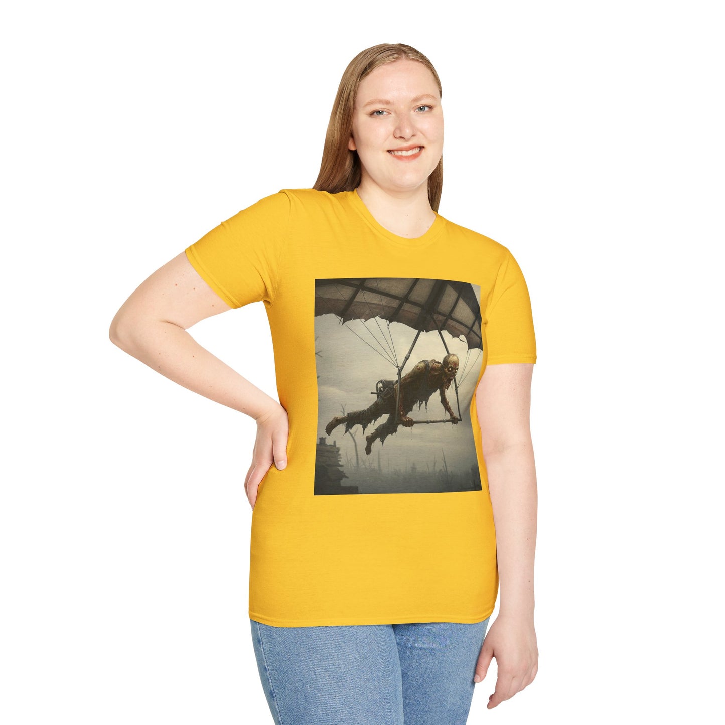 Zombie Parachute Unisex Softstyle T-Shirt - Perfect for Halloween and Horror Fans