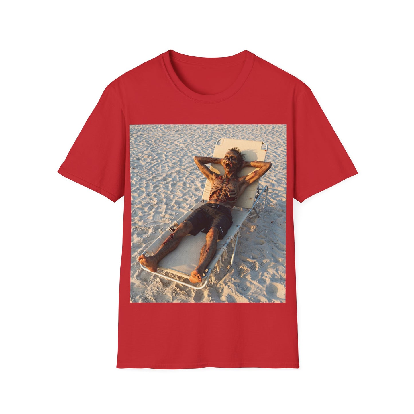 UK - Relaxing Beach Apocalyptic Portrait Tee, bold, decaying zombie graphic