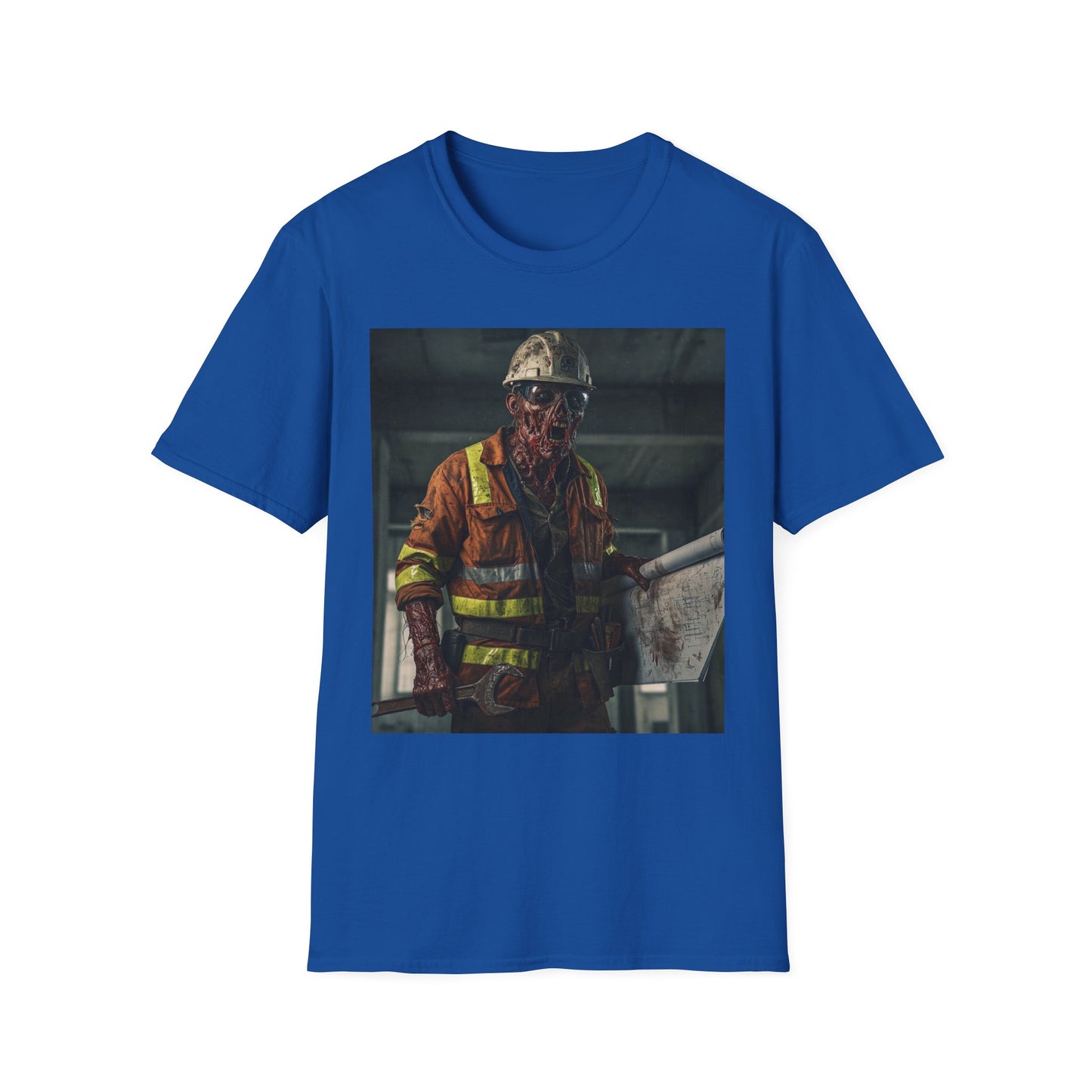 Creepy Construction Worker Graphic Tee | Unisex Softstyle T-Shirt | Perfect for Halloween and Horror Fans
