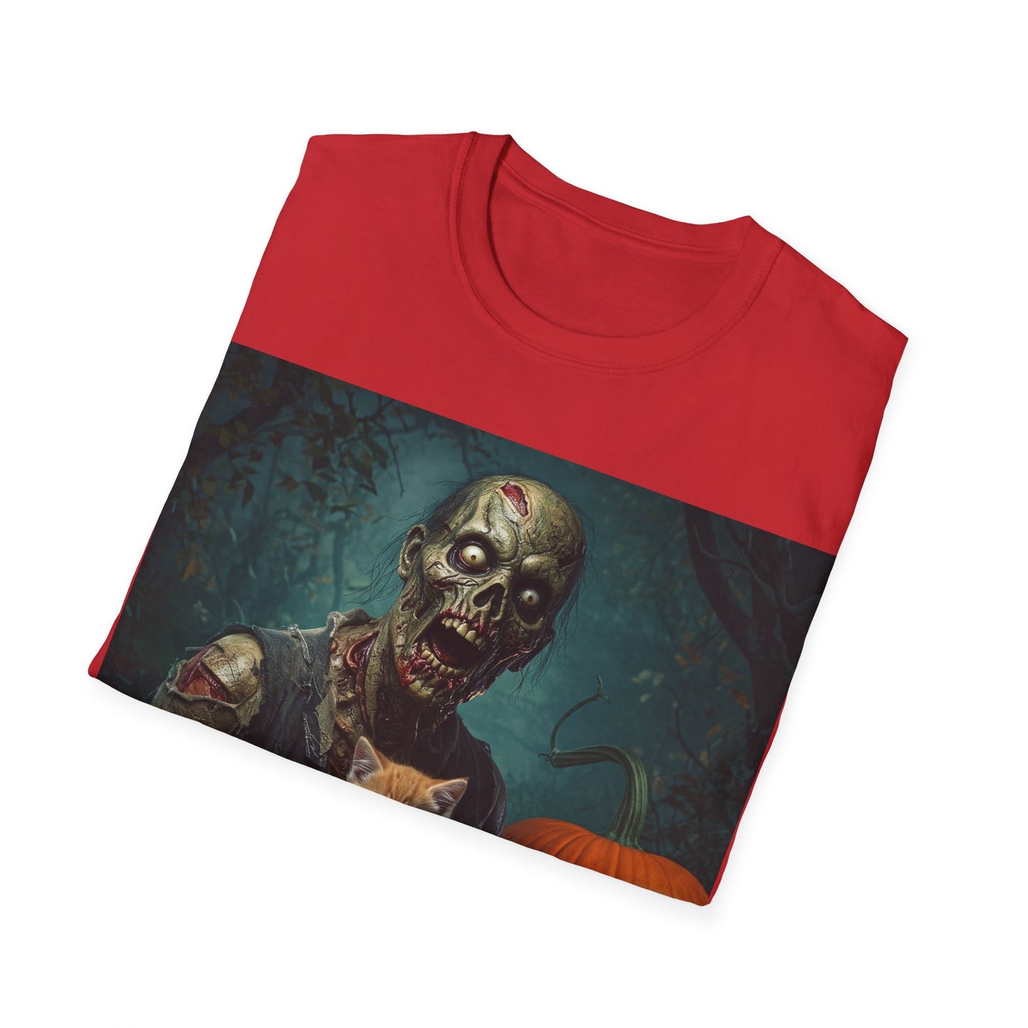 UK - Spooky Cat and Zombie Unisex Softstyle T-Shirt for Halloween