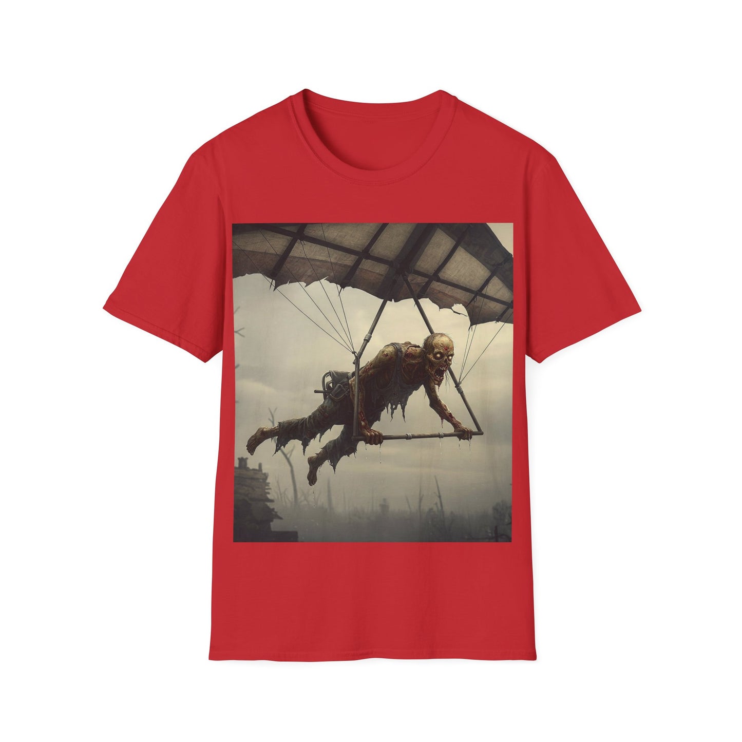 UK - Zombie Parachute Unisex Softstyle T-Shirt - Perfect for Halloween and Horror Fans