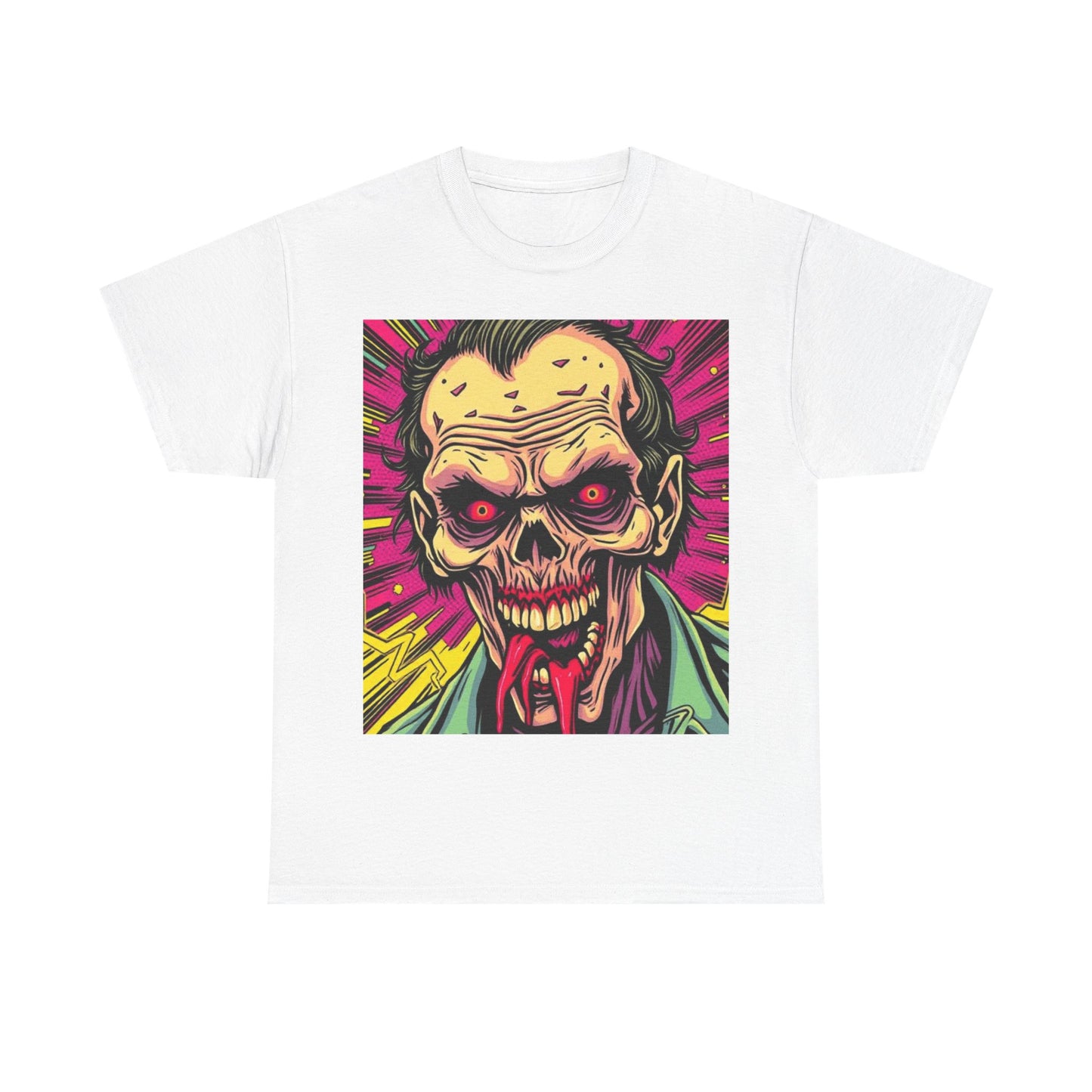 UK - Retro Zombie Graphic Unisex Heavy Cotton Tee - Perfect for Halloween and Horror Fans