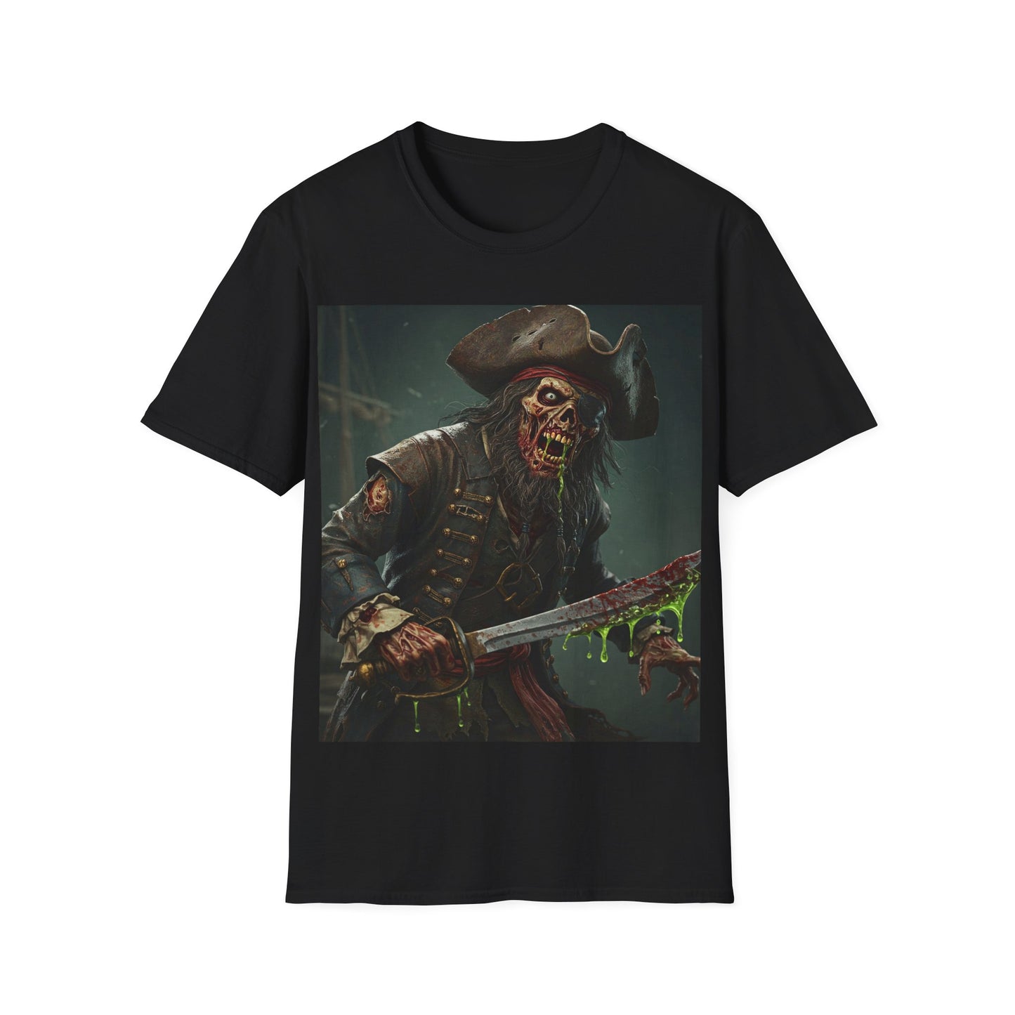 UK - Zombie Pirate Graphic Unisex T-Shirt - Perfect for Halloween and Casual Wear
