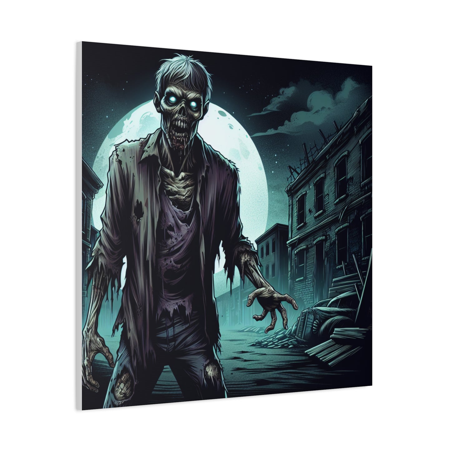 Zombie Moon Canvas Wall Art - Horror Decor for Halloween