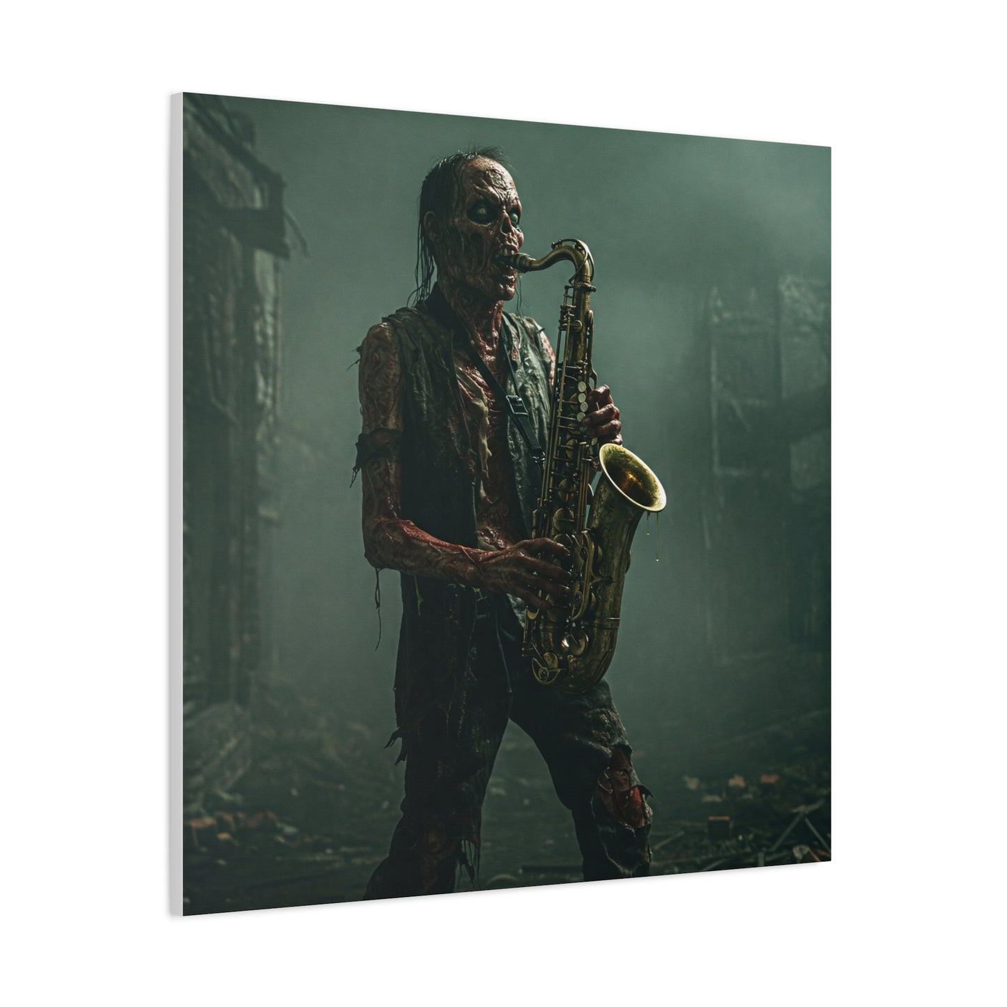 Zombie Saxophonist Wall Art - Matte Canvas Print for Halloween Decor
