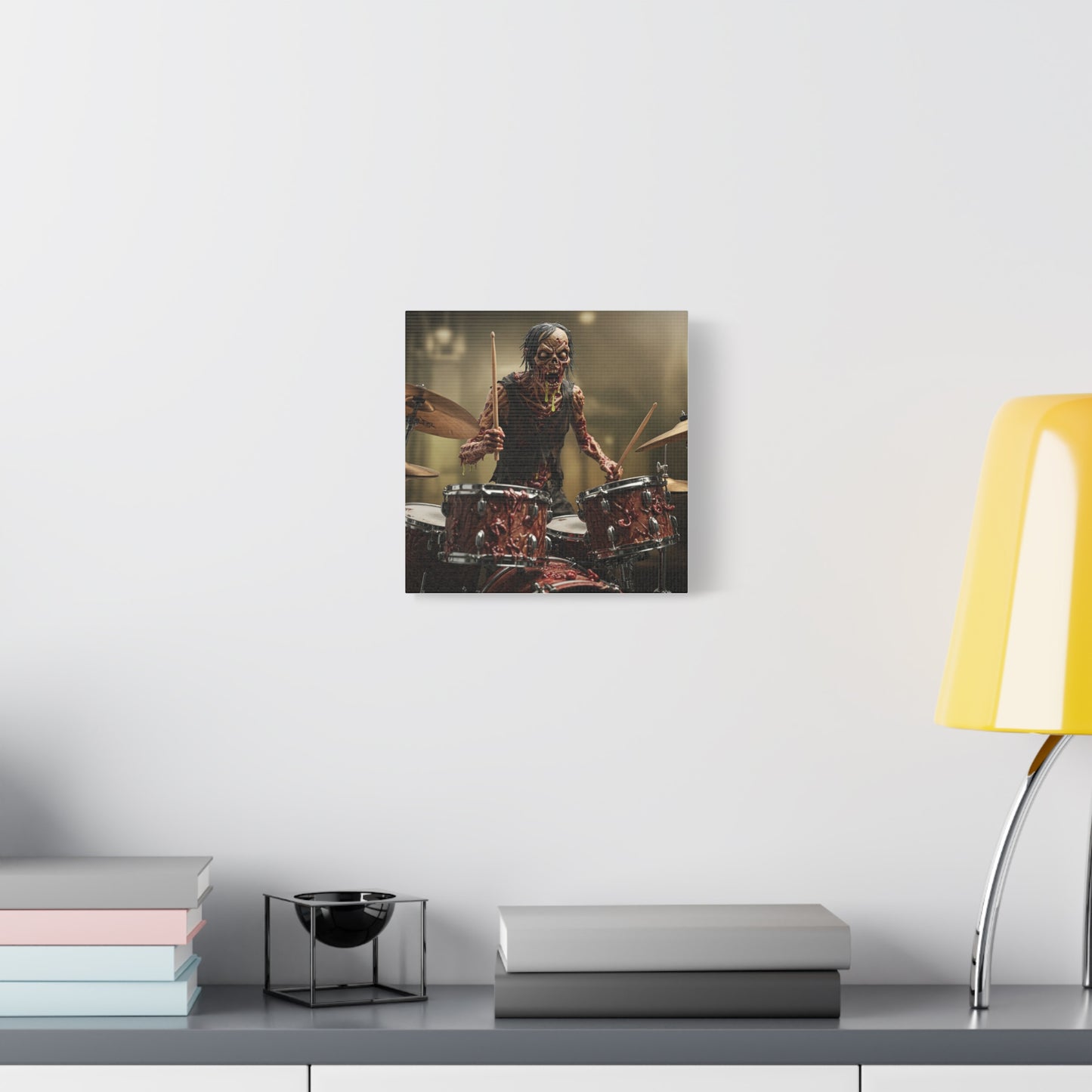 Zombie Drummer Canvas Wall Art - Spooky Horror Decor for Music Lovers