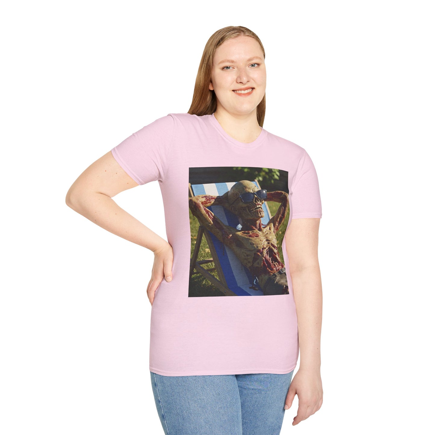 Chillin' Skeleton Unisex Softstyle T-Shirt - Casual Halloween Vibe