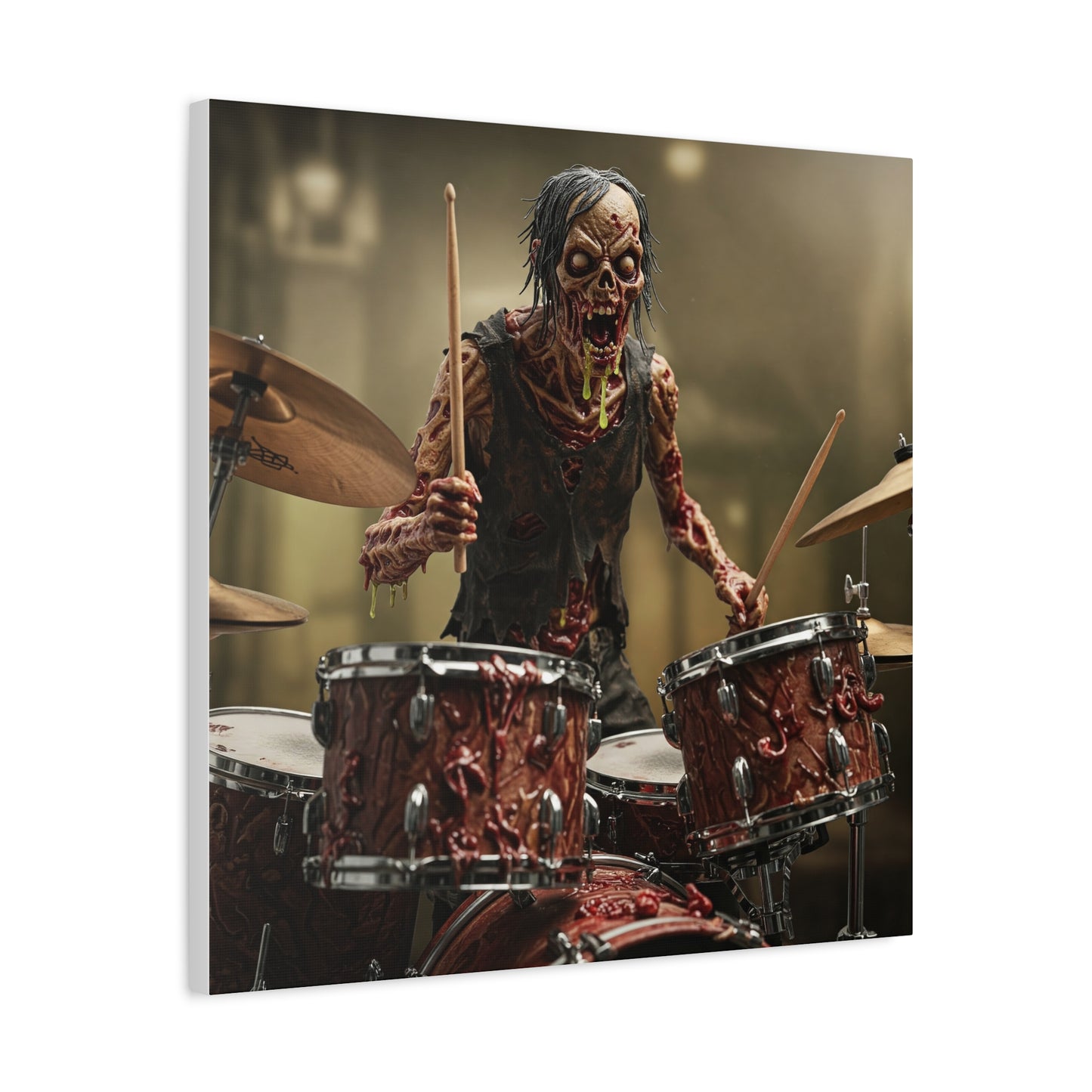 Zombie Drummer Canvas Wall Art - Spooky Horror Decor for Music Lovers