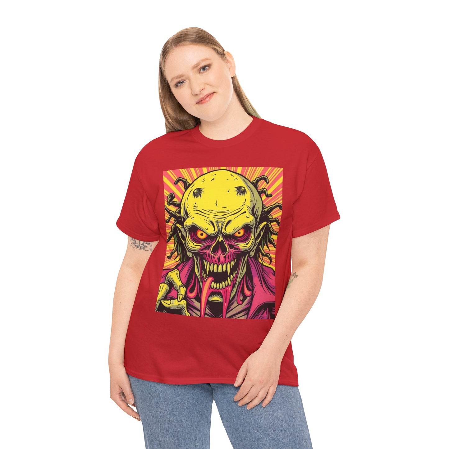 Unisex Heavy Cotton Tee - Spooky Skeleton Design for Halloween