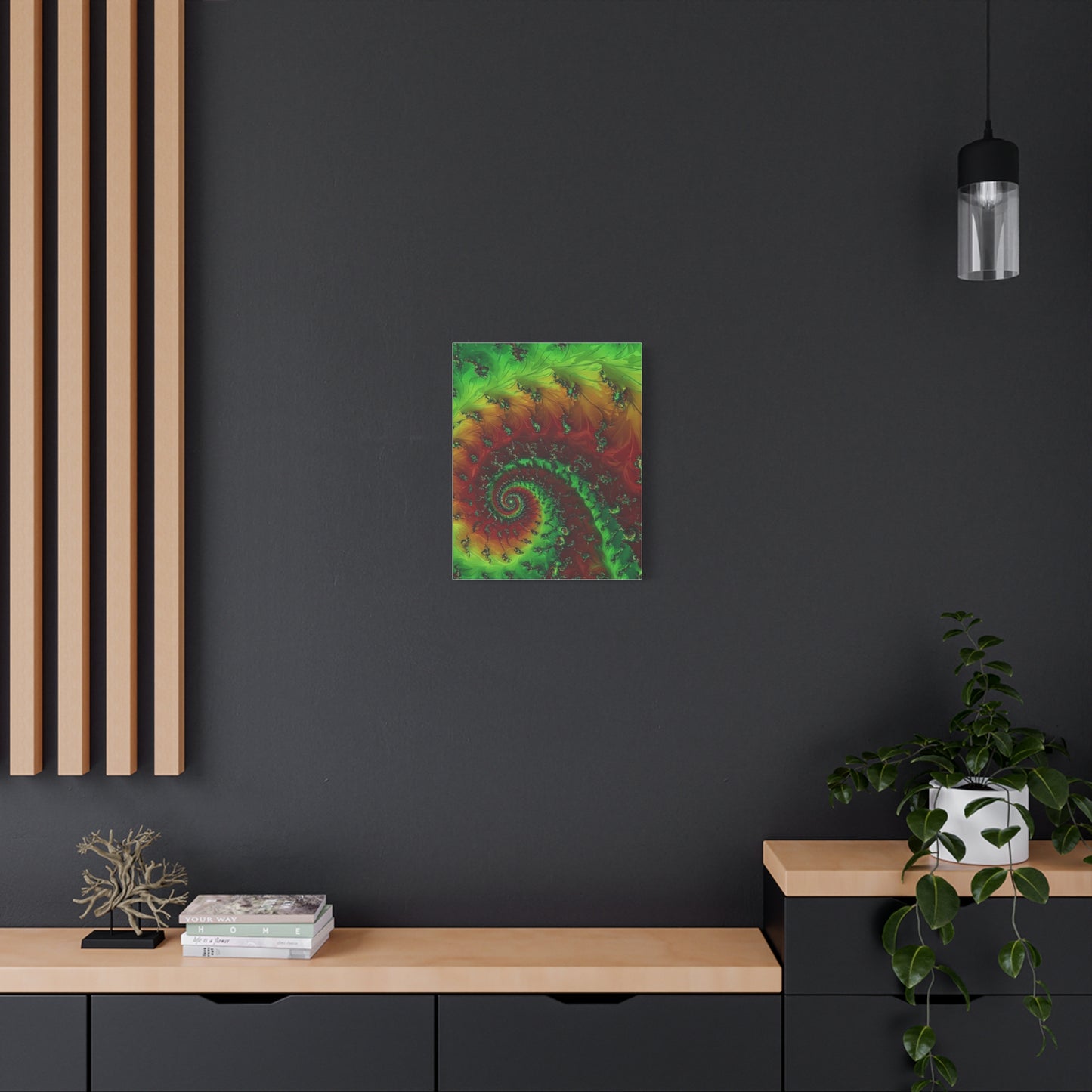 Vibrant Fractal Art Canvas - Green and Red Abstract Wall Decor
