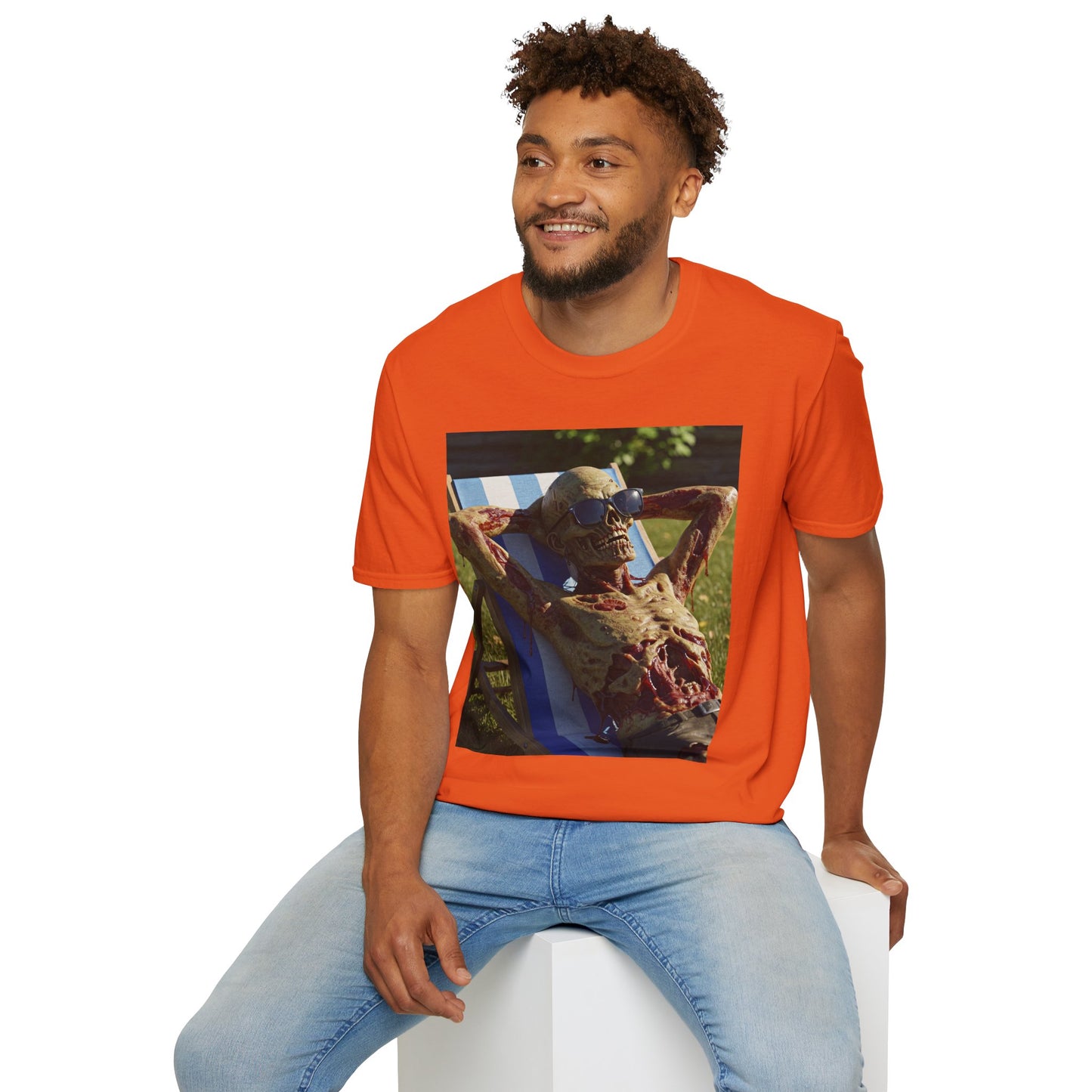 Chillin' Skeleton Unisex Softstyle T-Shirt - Casual Halloween Vibe