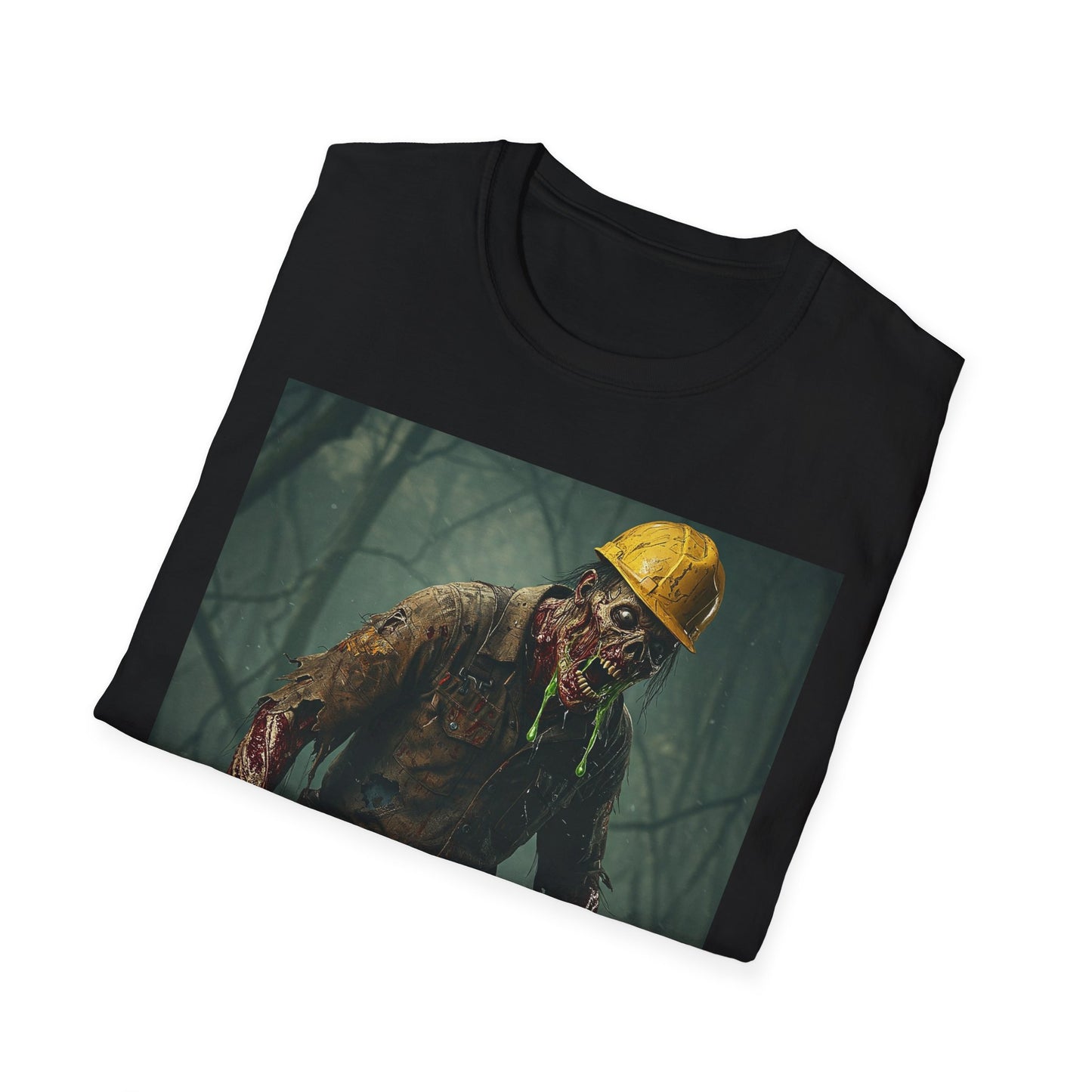 Zombie Construction Worker Unisex Softstyle T-Shirt | Spooky Halloween Apparel