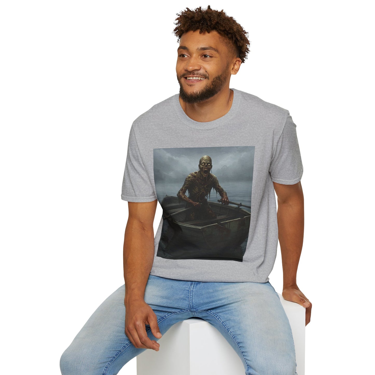 Zombie Rowboat Unisex Softstyle T-Shirt - Spooky Graphic Tee for Halloween Fans