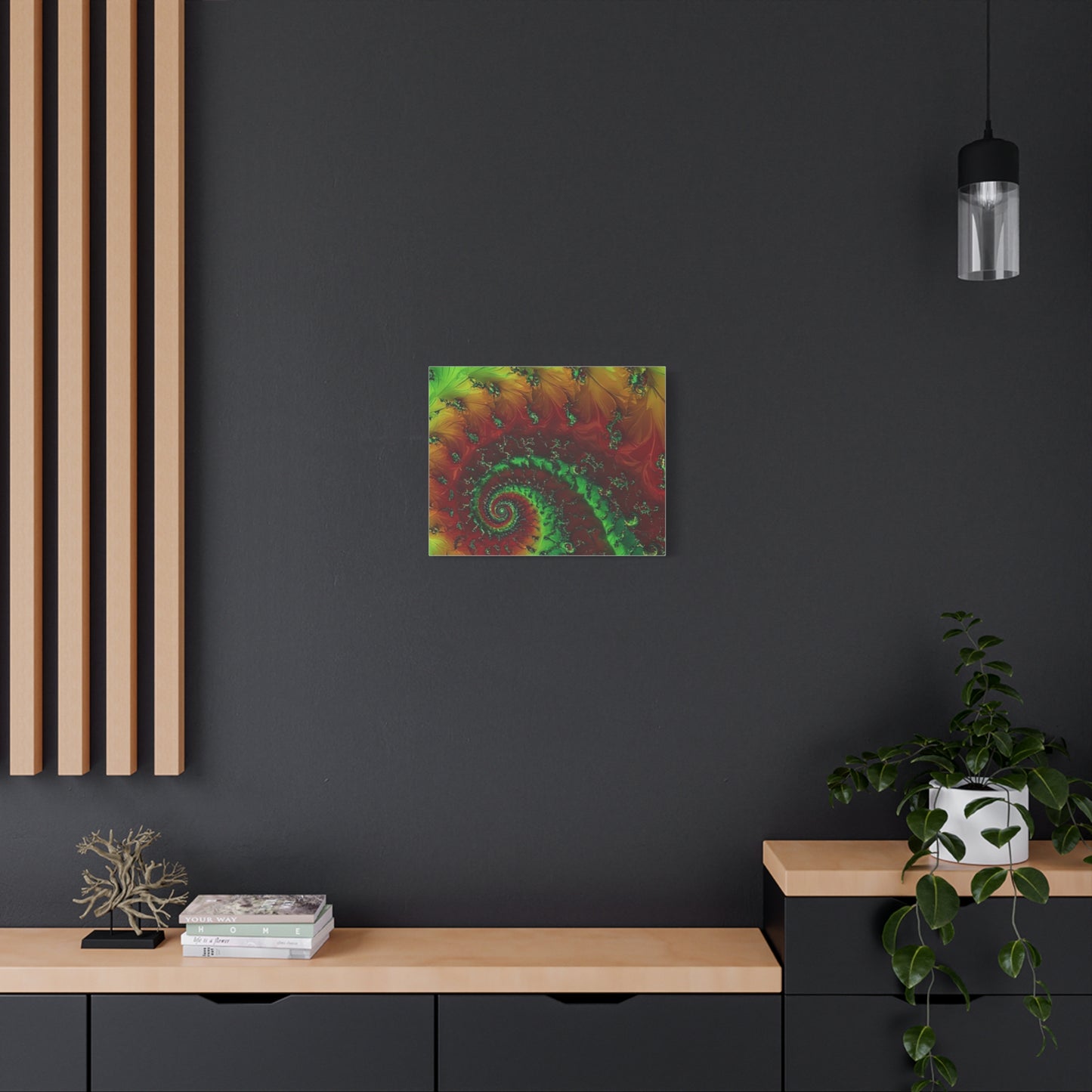 Vibrant Fractal Art Canvas - Green and Red Abstract Wall Decor