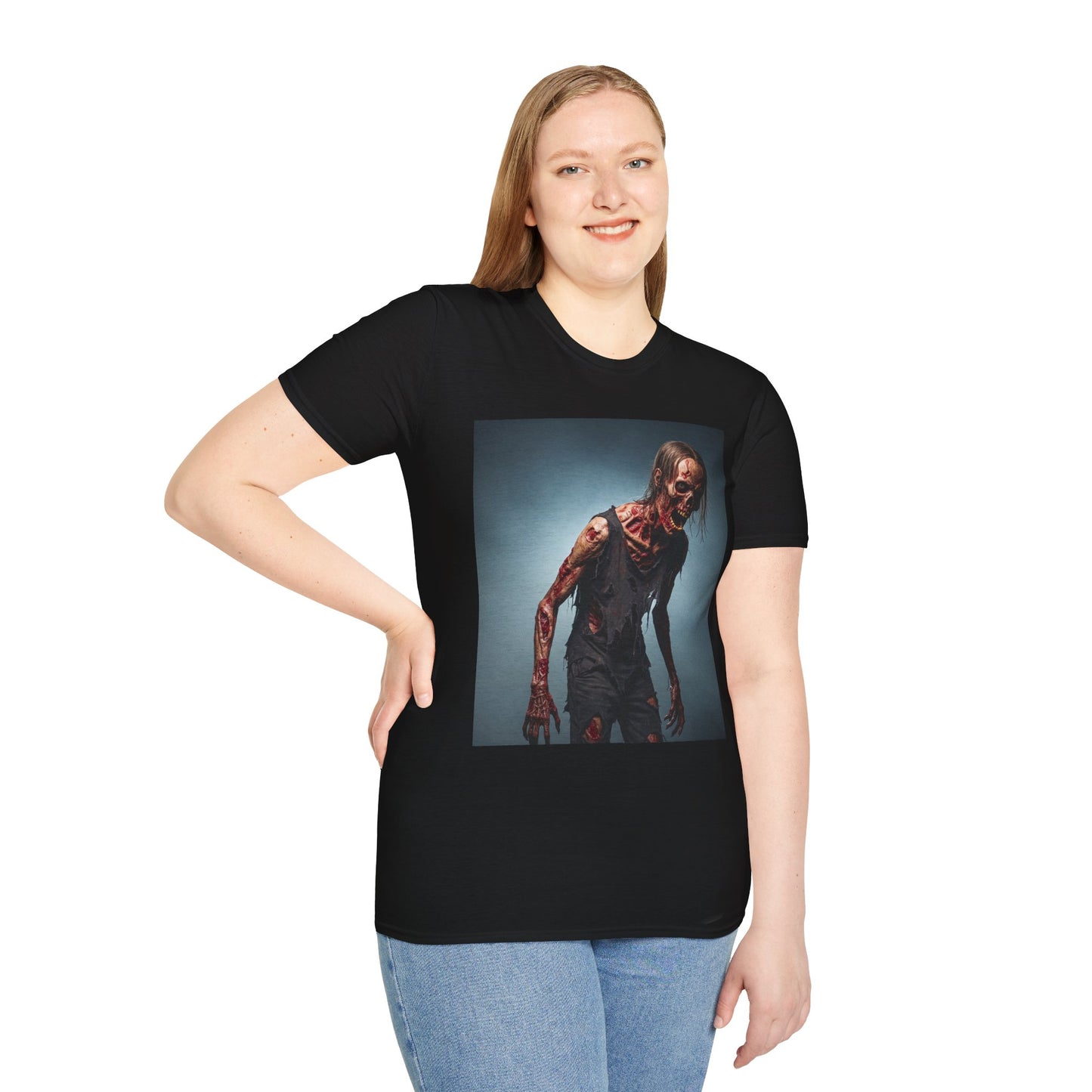 Zombie Graphic Unisex Softstyle T-Shirt - Perfect for Halloween and Horror Fans