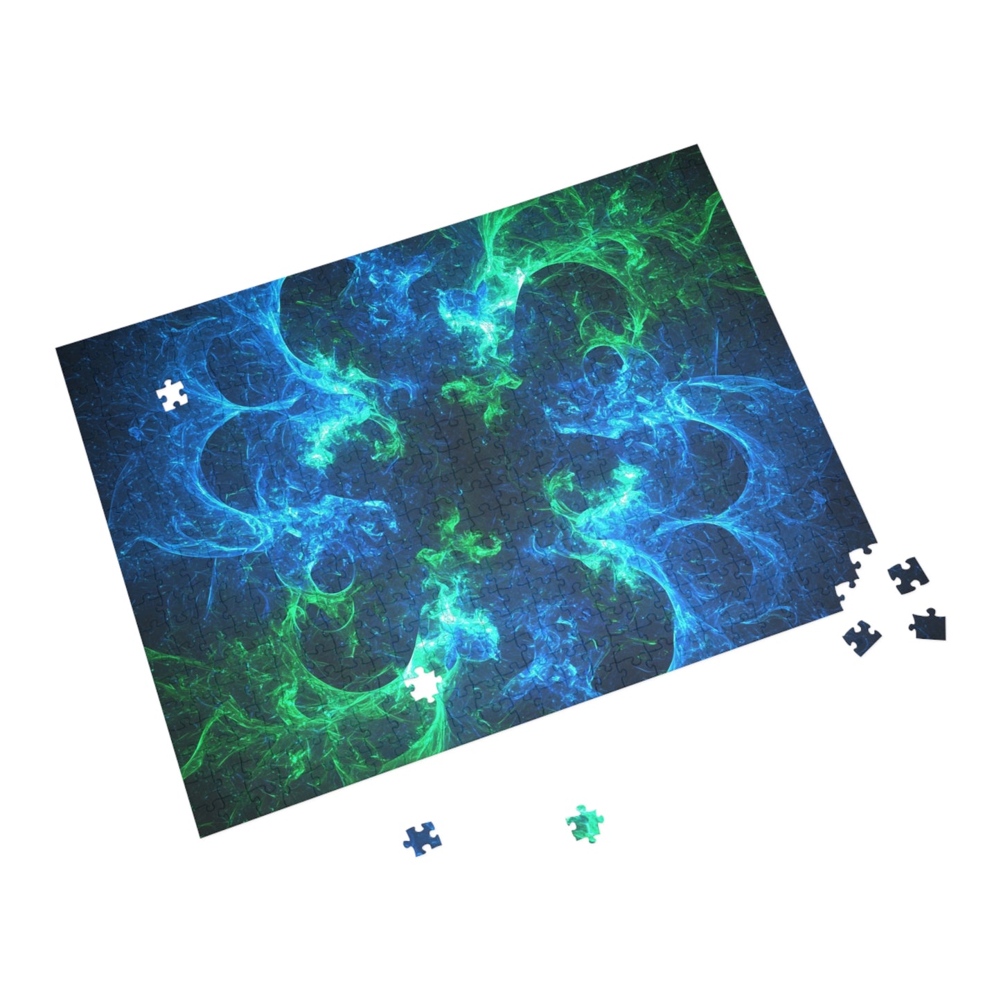 Vibrant Blue and Green Fractal Puzzle - 96 to 1000 Pieces - Perfect for Game Night and Family Fun