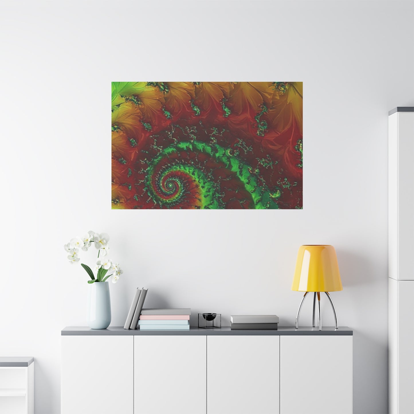 Vibrant Fractal Art Canvas - Green and Red Abstract Wall Decor
