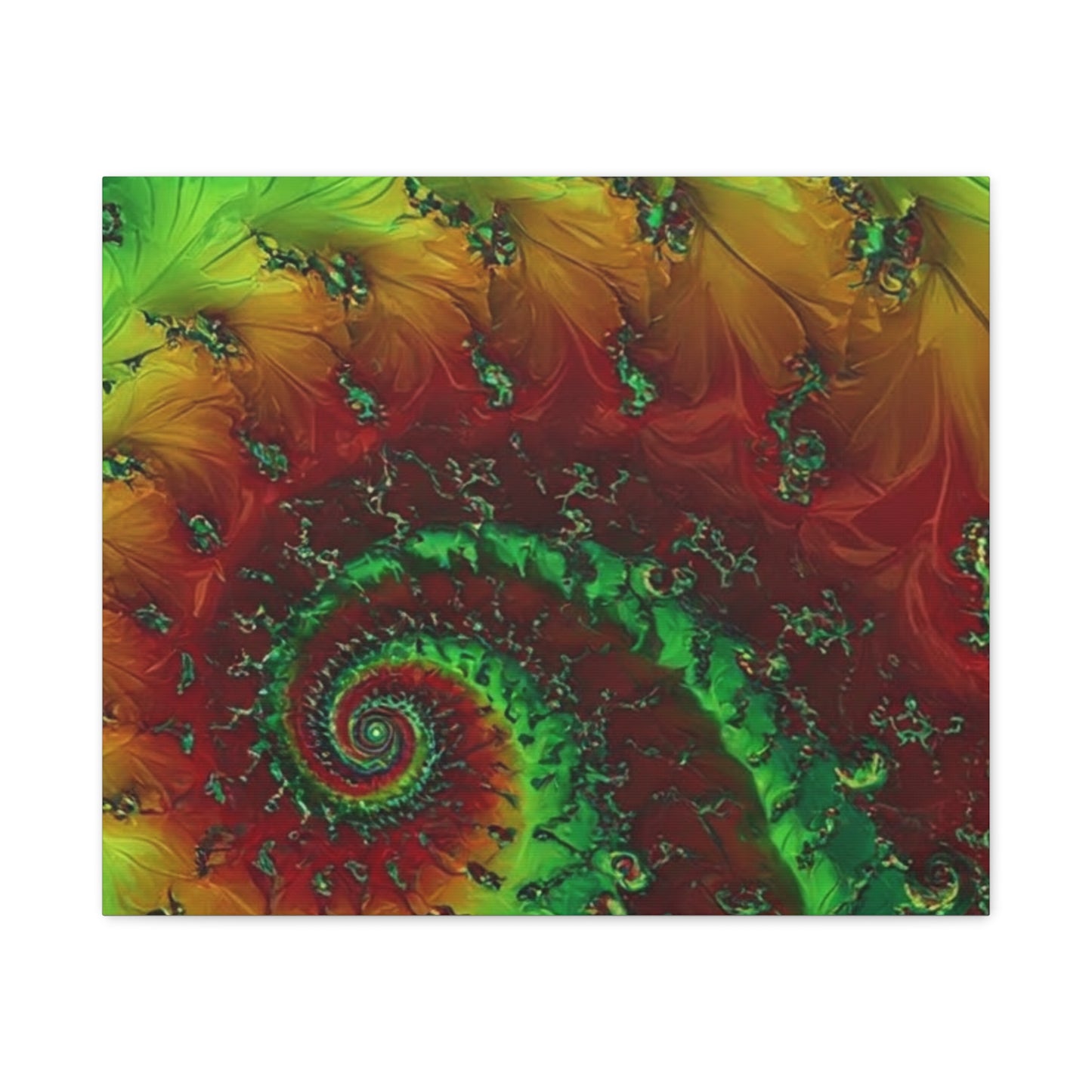 Vibrant Fractal Art Canvas - Green and Red Abstract Wall Decor