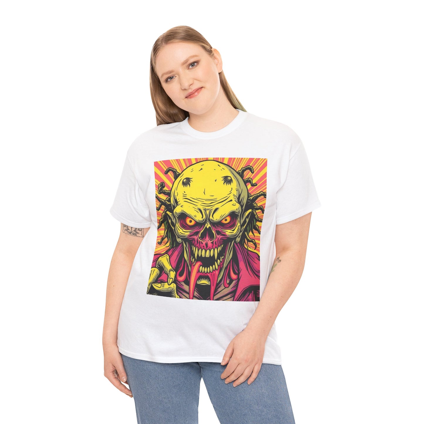 Unisex Heavy Cotton Tee - Spooky Skeleton Design for Halloween