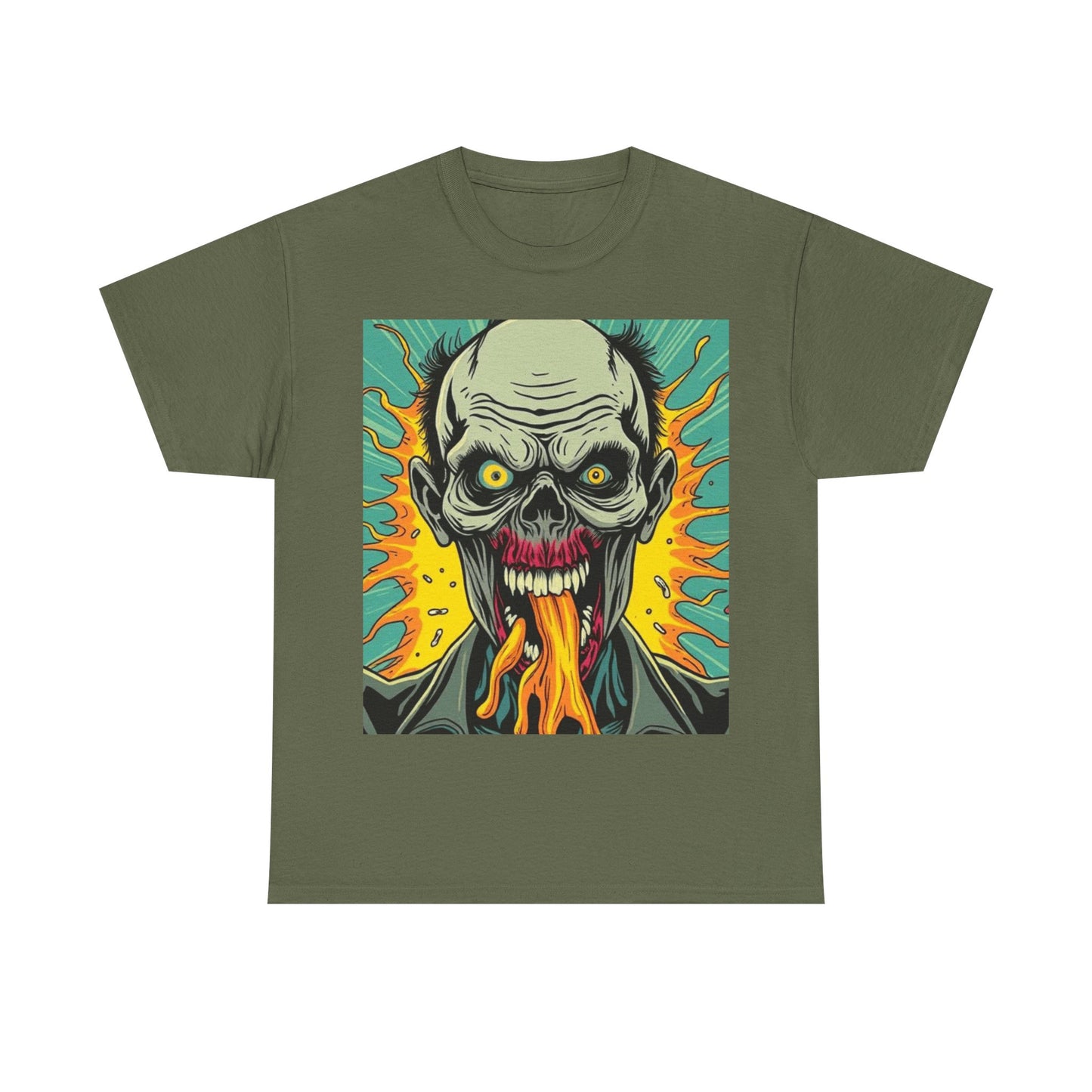 UK - Unisex Heavy Cotton Tee - Fiery Skull Graphic Shirt