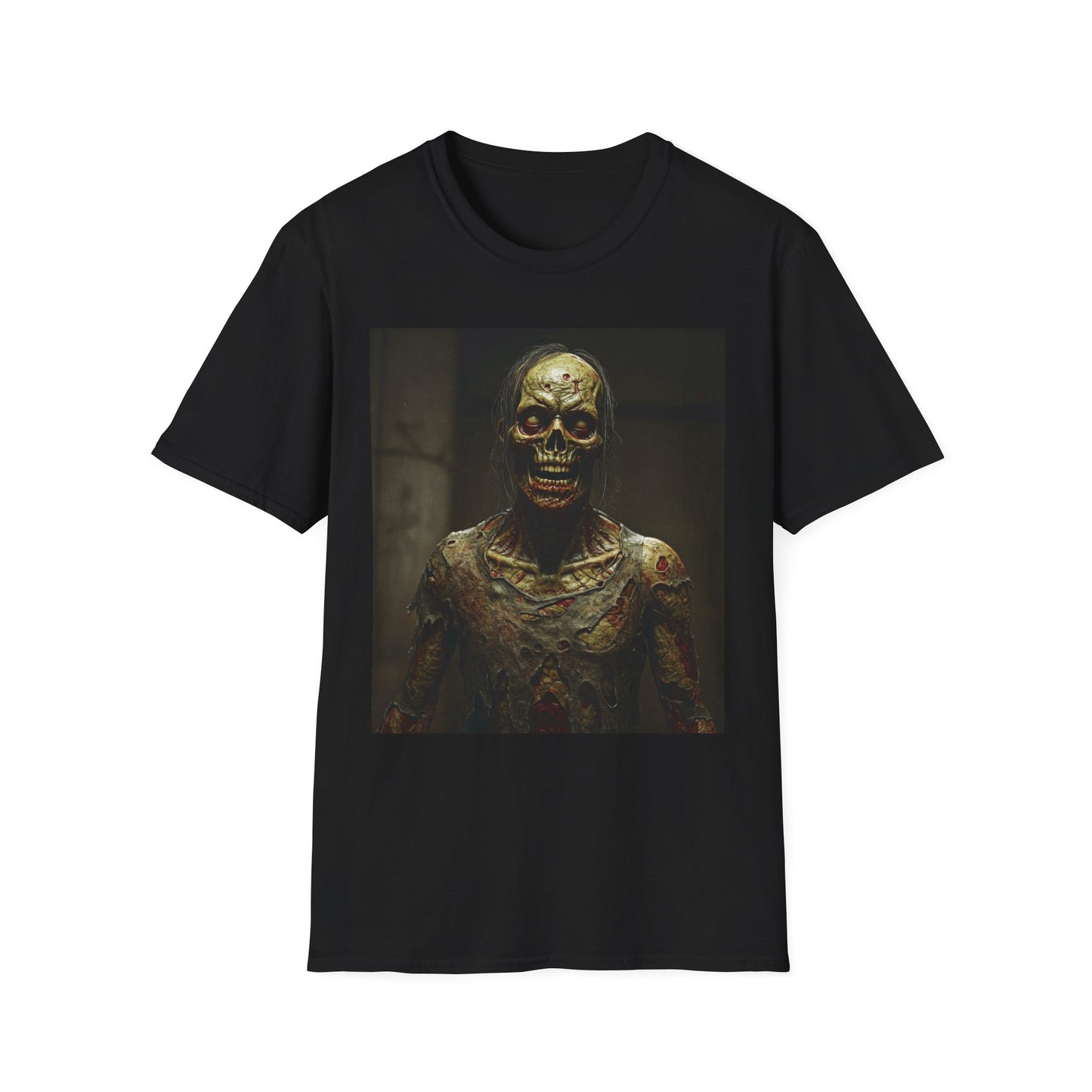 Creepy Horror-Themed Unisex Softstyle T-Shirt for Halloween