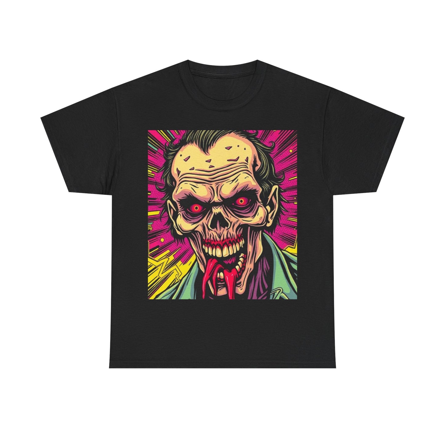 UK - Retro Zombie Graphic Unisex Heavy Cotton Tee - Perfect for Halloween and Horror Fans