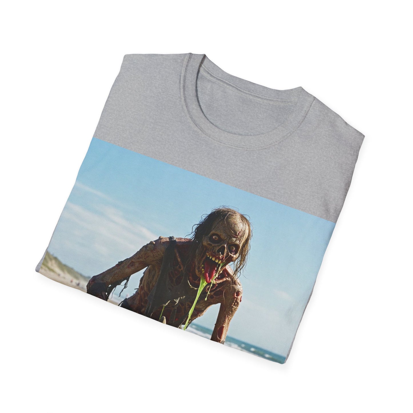 UK - Zombie Sandcastle Unisex Softstyle T-Shirt | Fun Beach Horror Tee