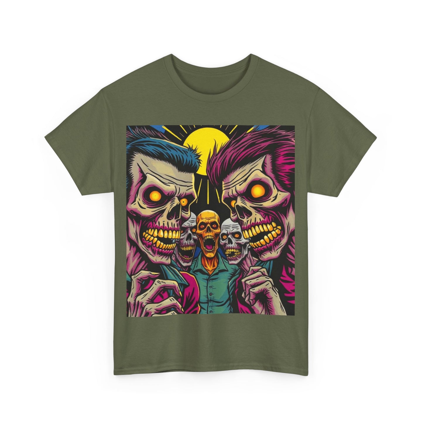UK - Vibrant Skulls Unisex Heavy Cotton Tee - Edgy Graphic T-Shirt for Horror Fans