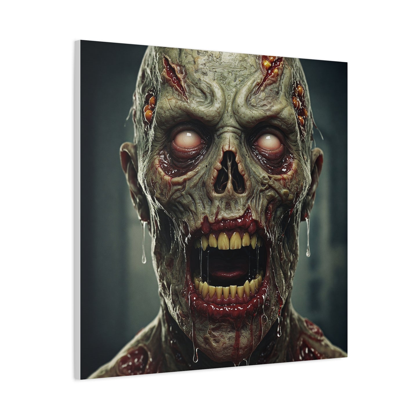 Creepy Zombie Wall Art - Stretched Matte Canvas for Halloween Decor