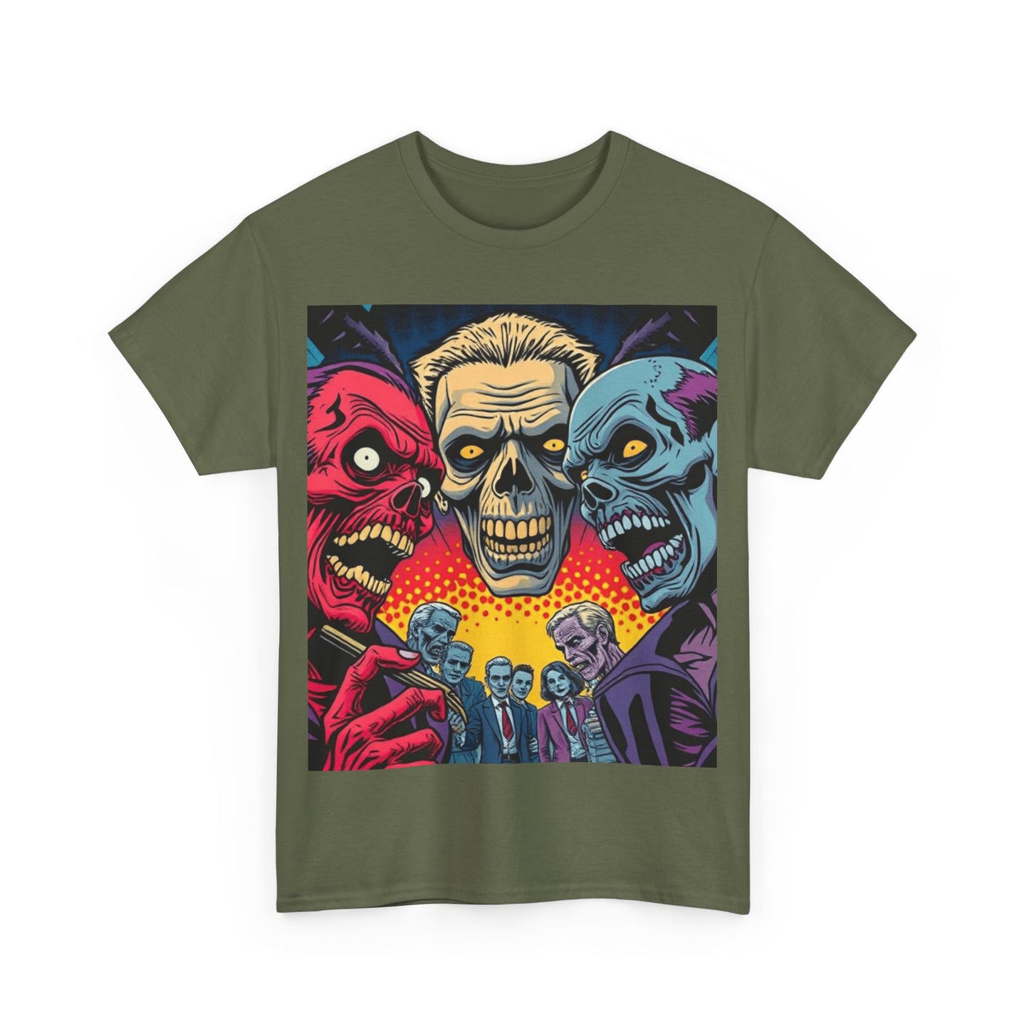UK - Unisex Heavy Cotton Tee - Colorful Skeleton Design, Perfect for Halloween and Horror Fans