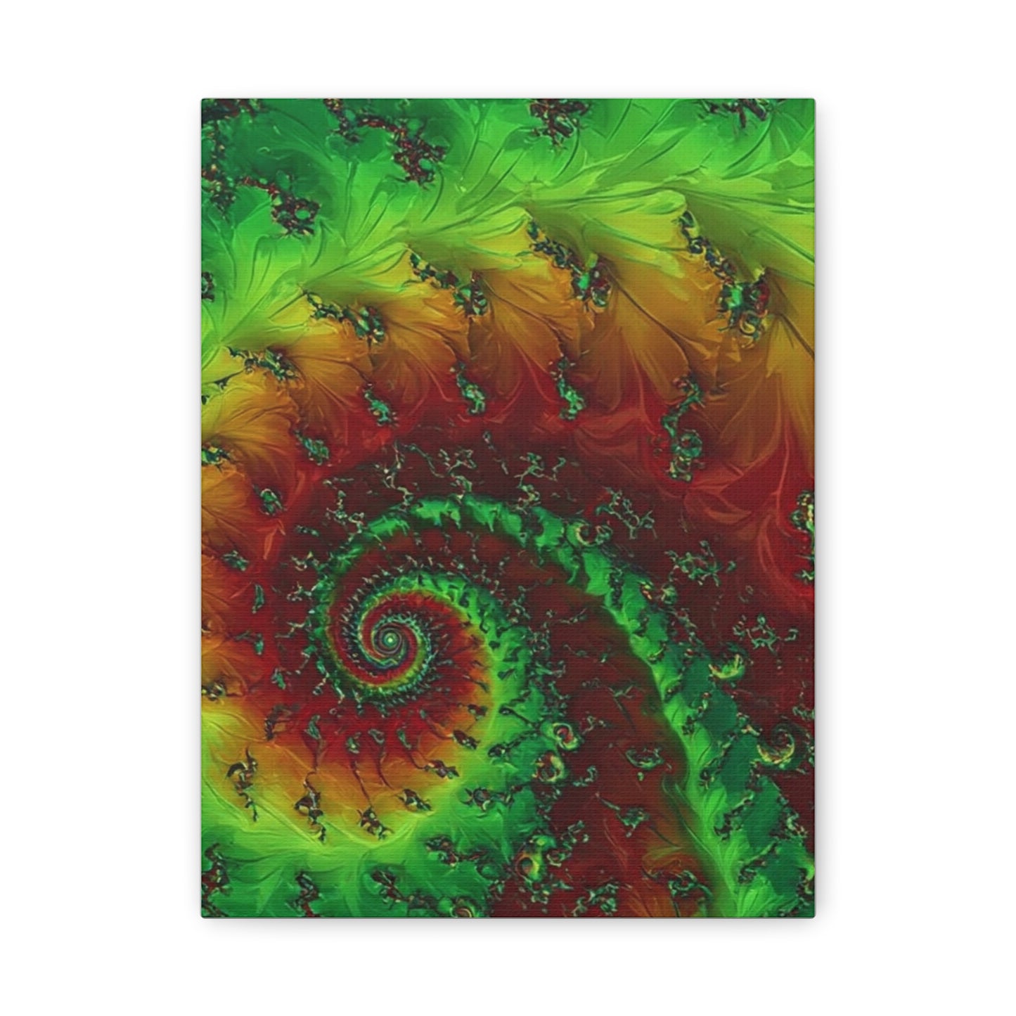 Vibrant Fractal Art Canvas - Green and Red Abstract Wall Decor