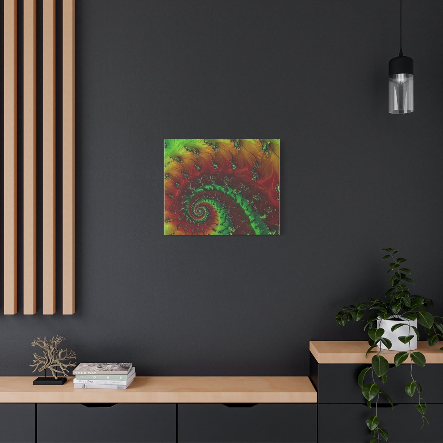 Vibrant Fractal Art Canvas - Green and Red Abstract Wall Decor