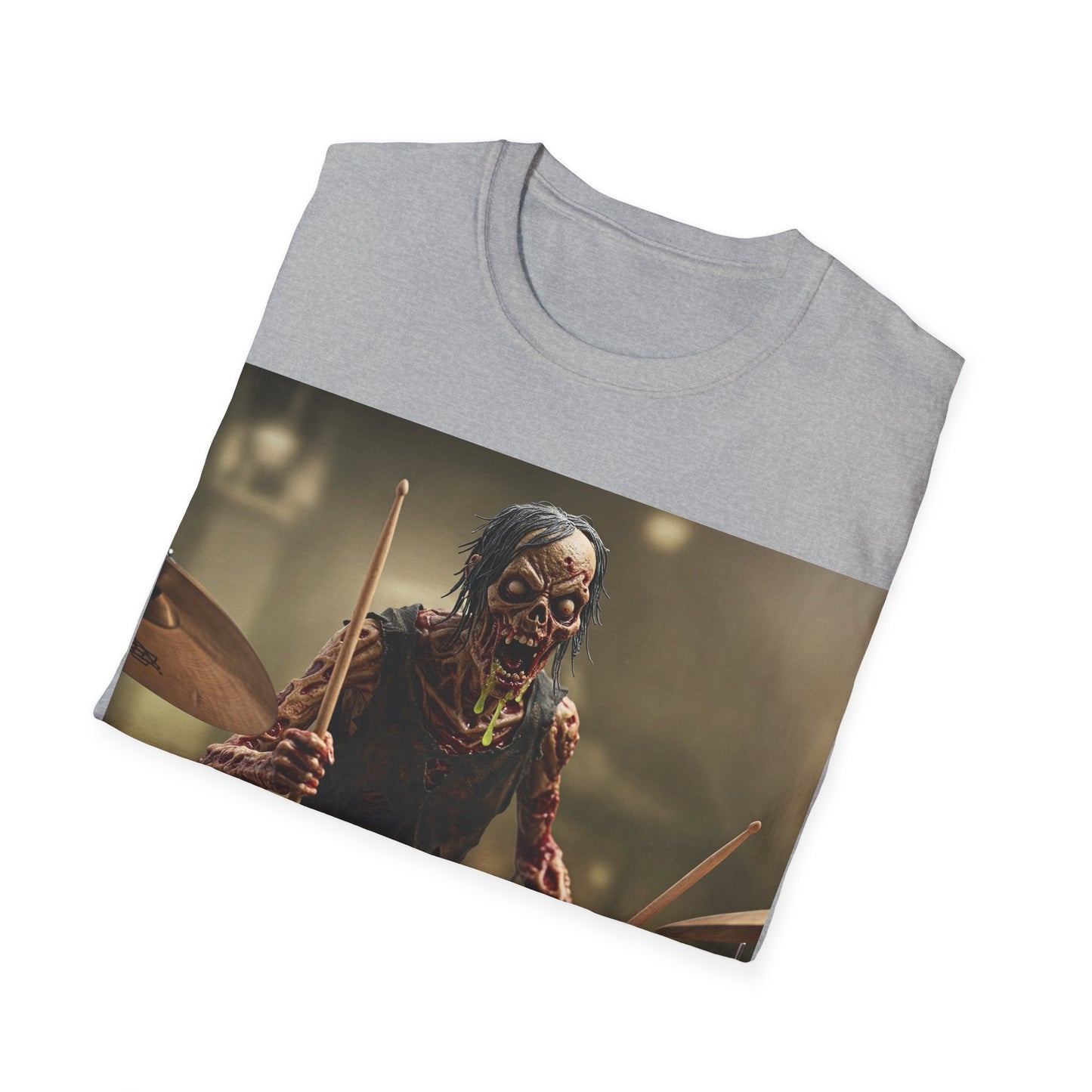 UK - Zombie Drummer Unisex Softstyle T-Shirt - Perfect for Music Lovers and Halloween