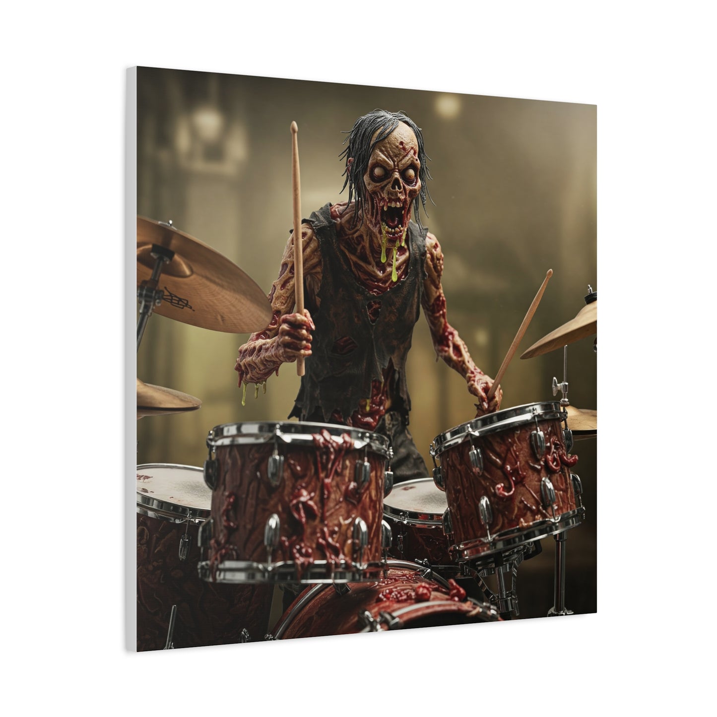 Zombie Drummer Canvas Wall Art - Spooky Horror Decor for Music Lovers