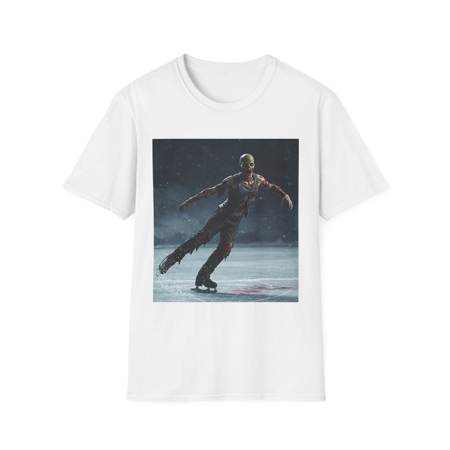 Chilling Thriller Unisex Softstyle T-Shirt - Ice Skating Horror Design