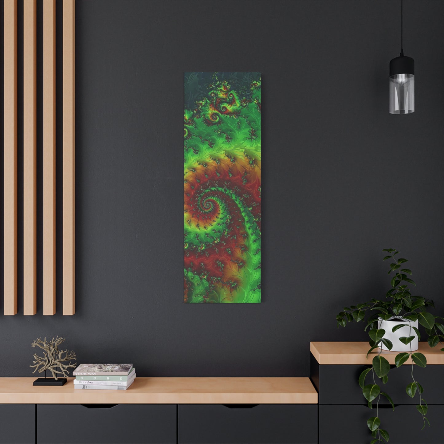 Vibrant Fractal Art Canvas - Green and Red Abstract Wall Decor