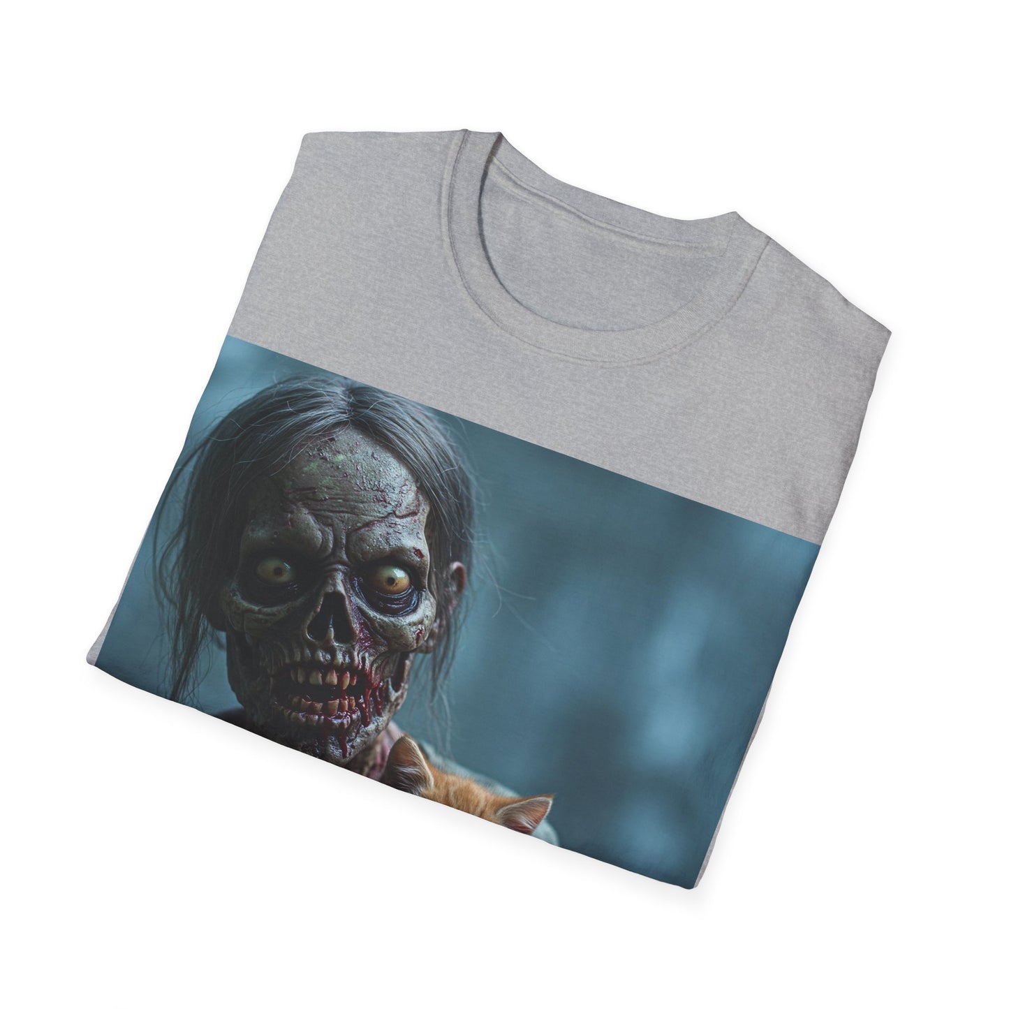 UK - Zombie Cat Lover Apocalyptic Portrait Tee, bold, decaying zombie graphic
