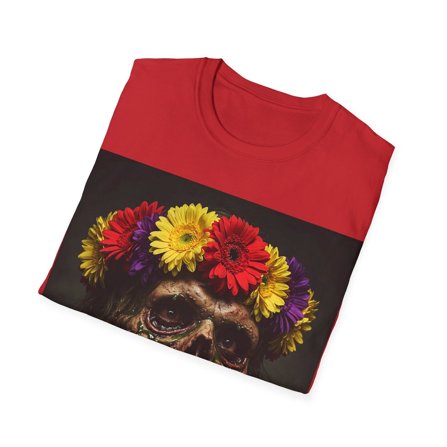 UK - Day of the Dead Floral Skull Apocalyptic Portrait Tee, bold, decaying zombie graphic