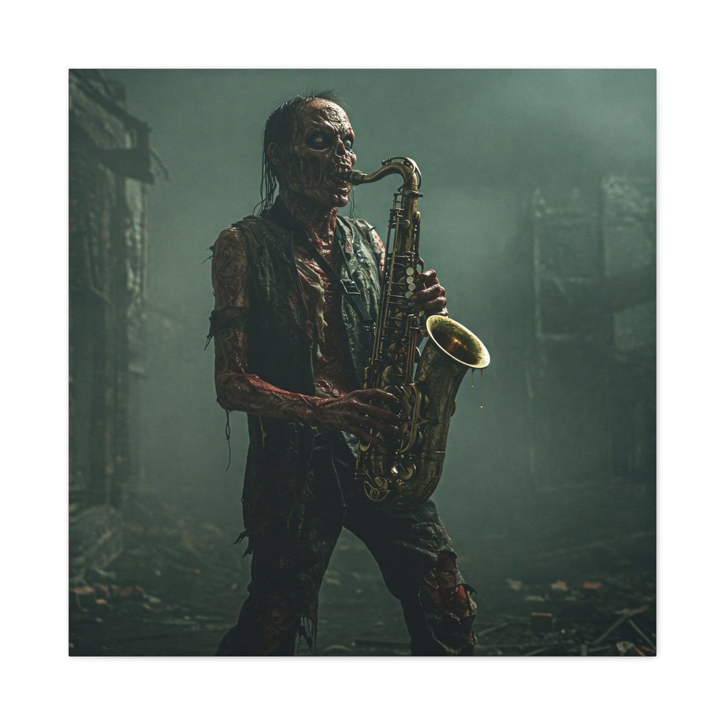 Zombie Saxophonist Wall Art - Matte Canvas Print for Halloween Decor