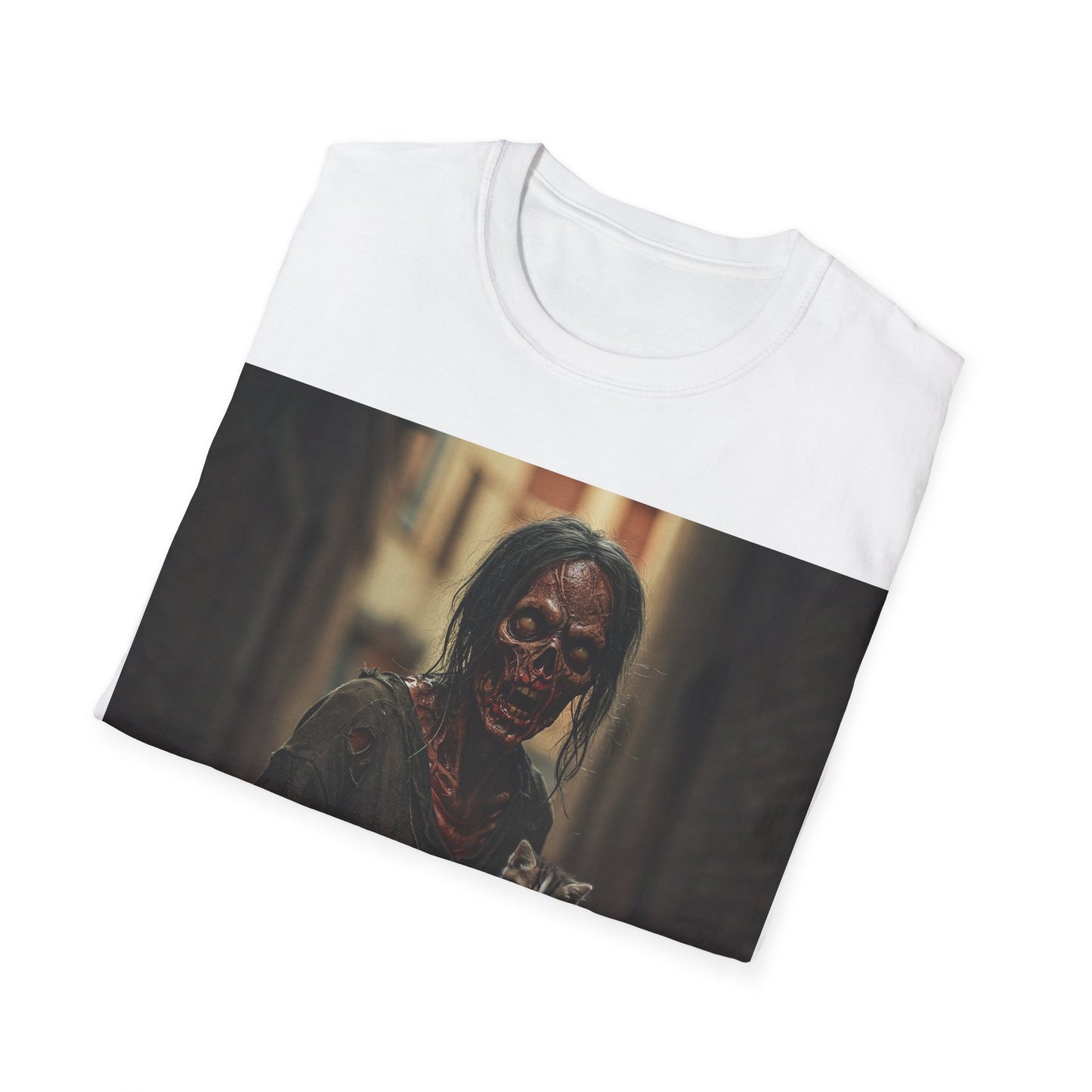UK - Zombie Cat Lover Apocalyptic Portrait Tee, bold, decaying zombie graphic