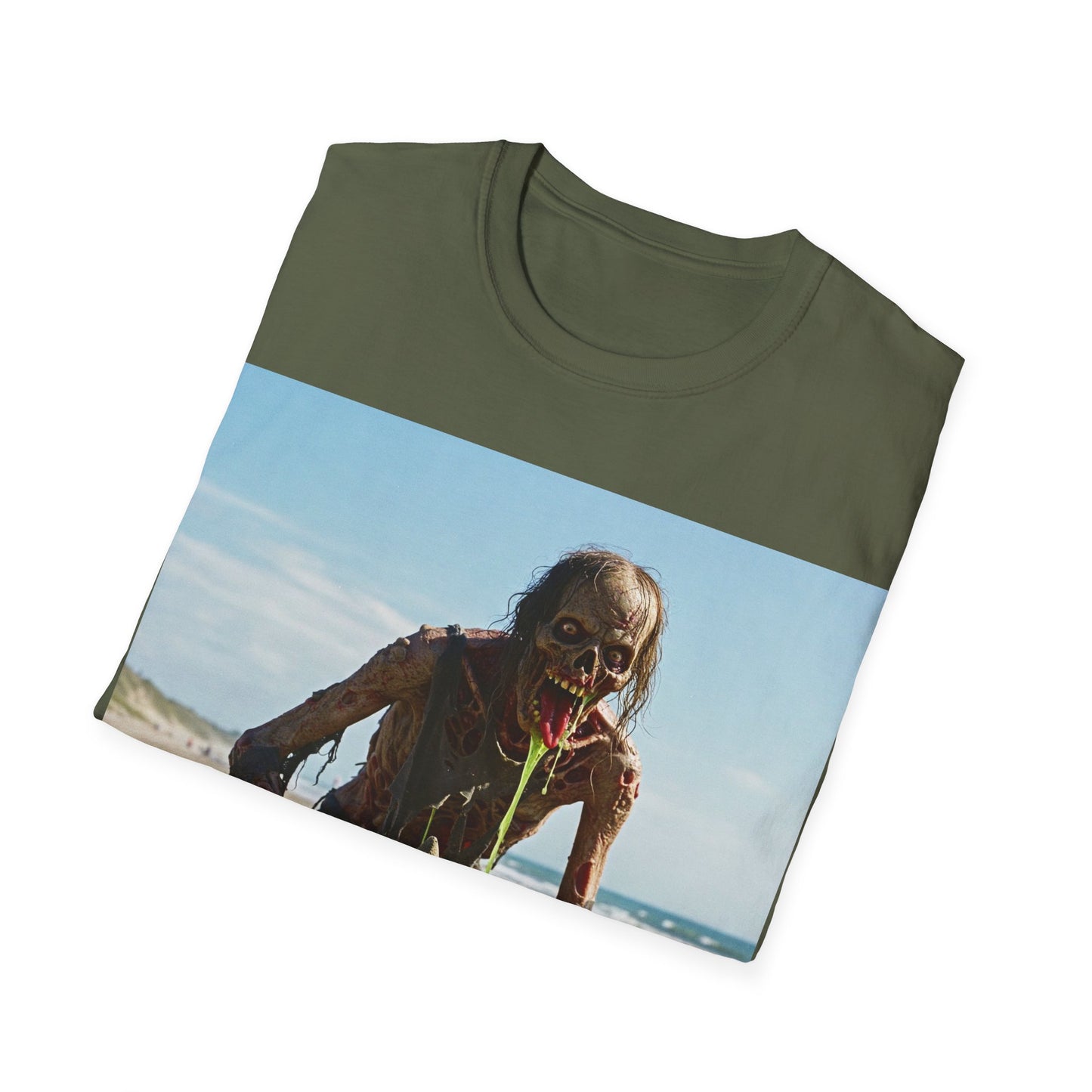 UK - Zombie Sandcastle Unisex Softstyle T-Shirt | Fun Beach Horror Tee