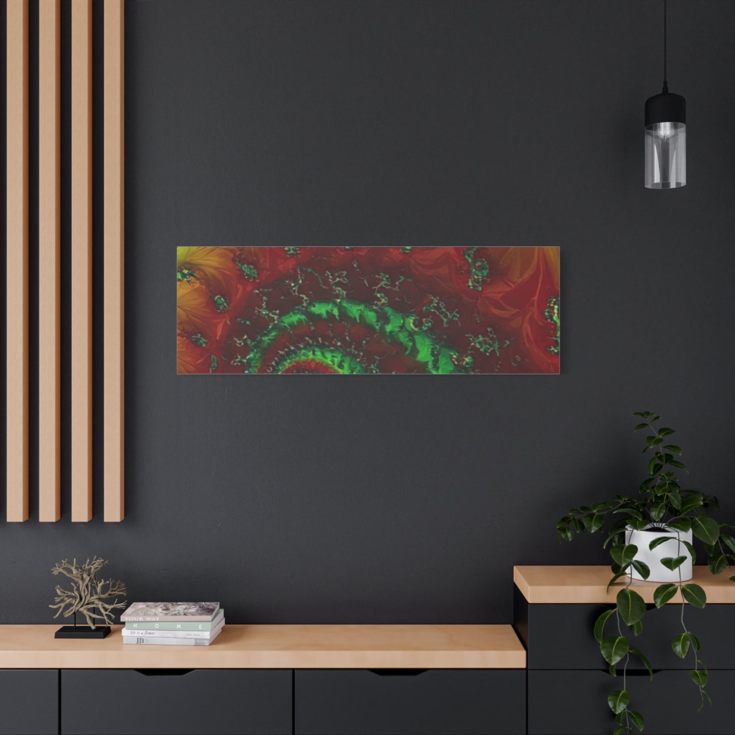 Vibrant Fractal Art Canvas - Green and Red Abstract Wall Decor