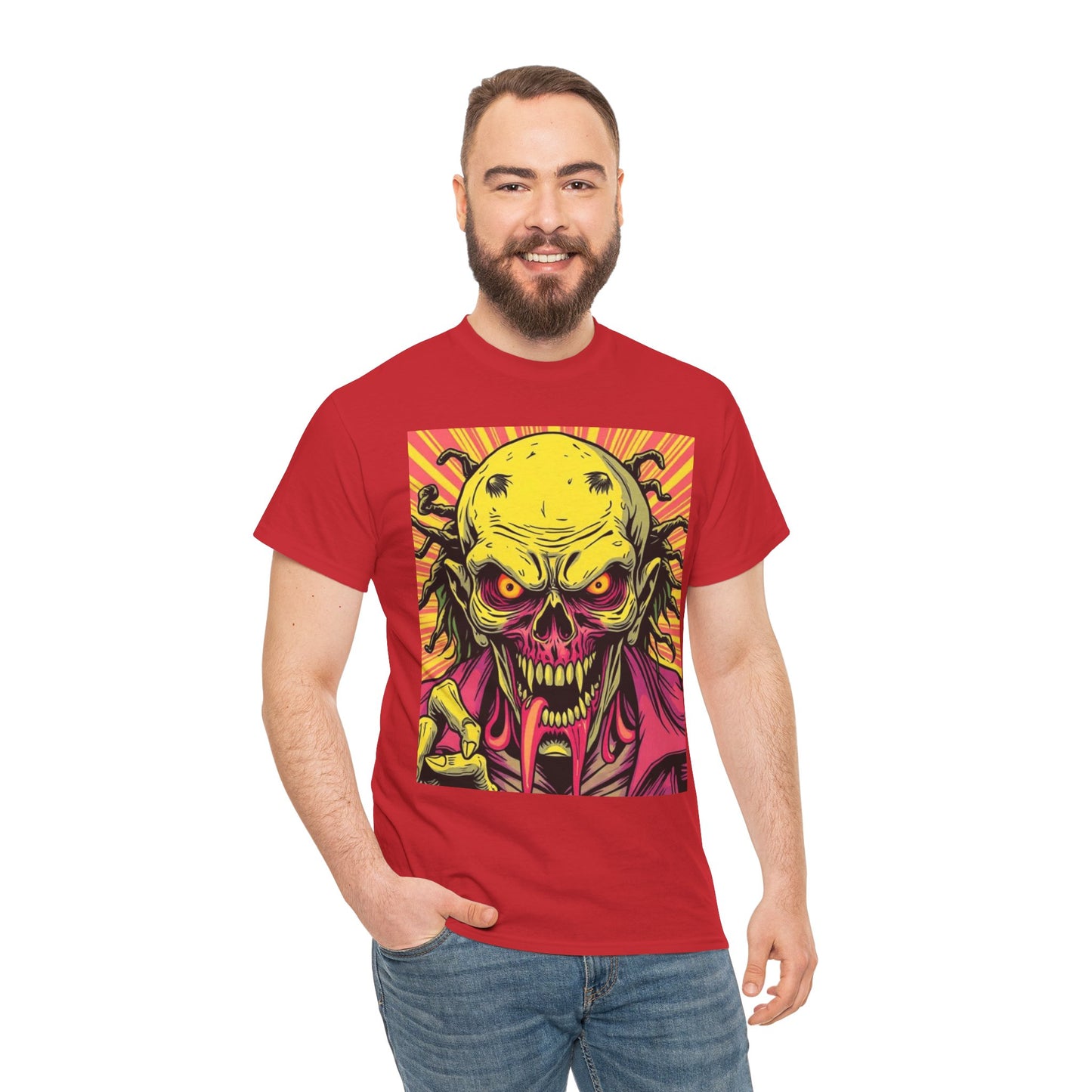 Unisex Heavy Cotton Tee - Spooky Skeleton Design for Halloween