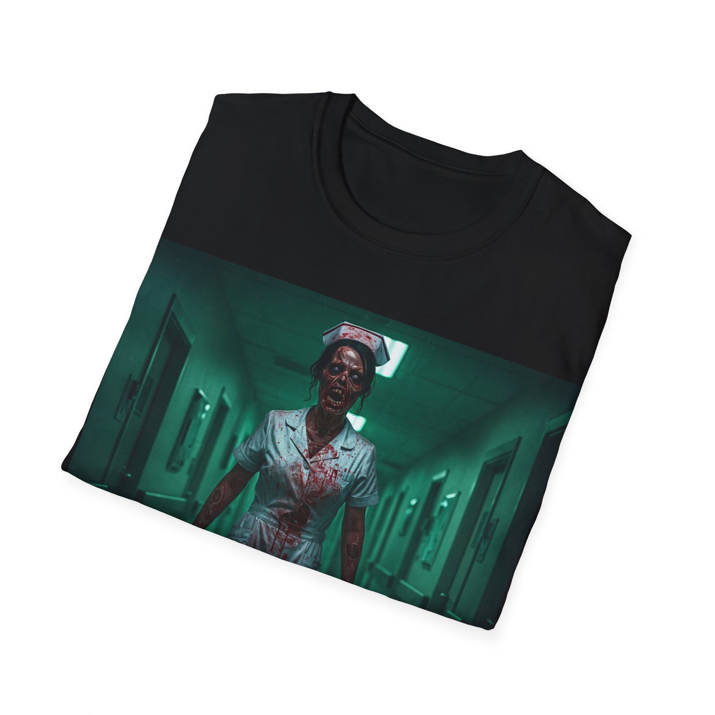 UK - Creepy Nurse Design Apocalyptic Portrait Tee, bold, decaying zombie graphic