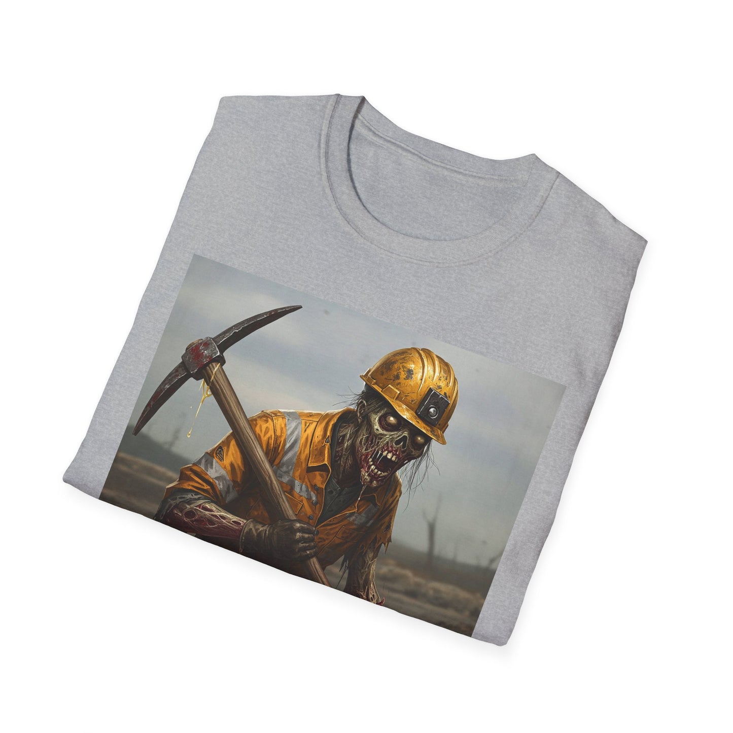 Zombie Miner Unisex Softstyle T-Shirt | Spooky Graphic Tee for Horror Fans